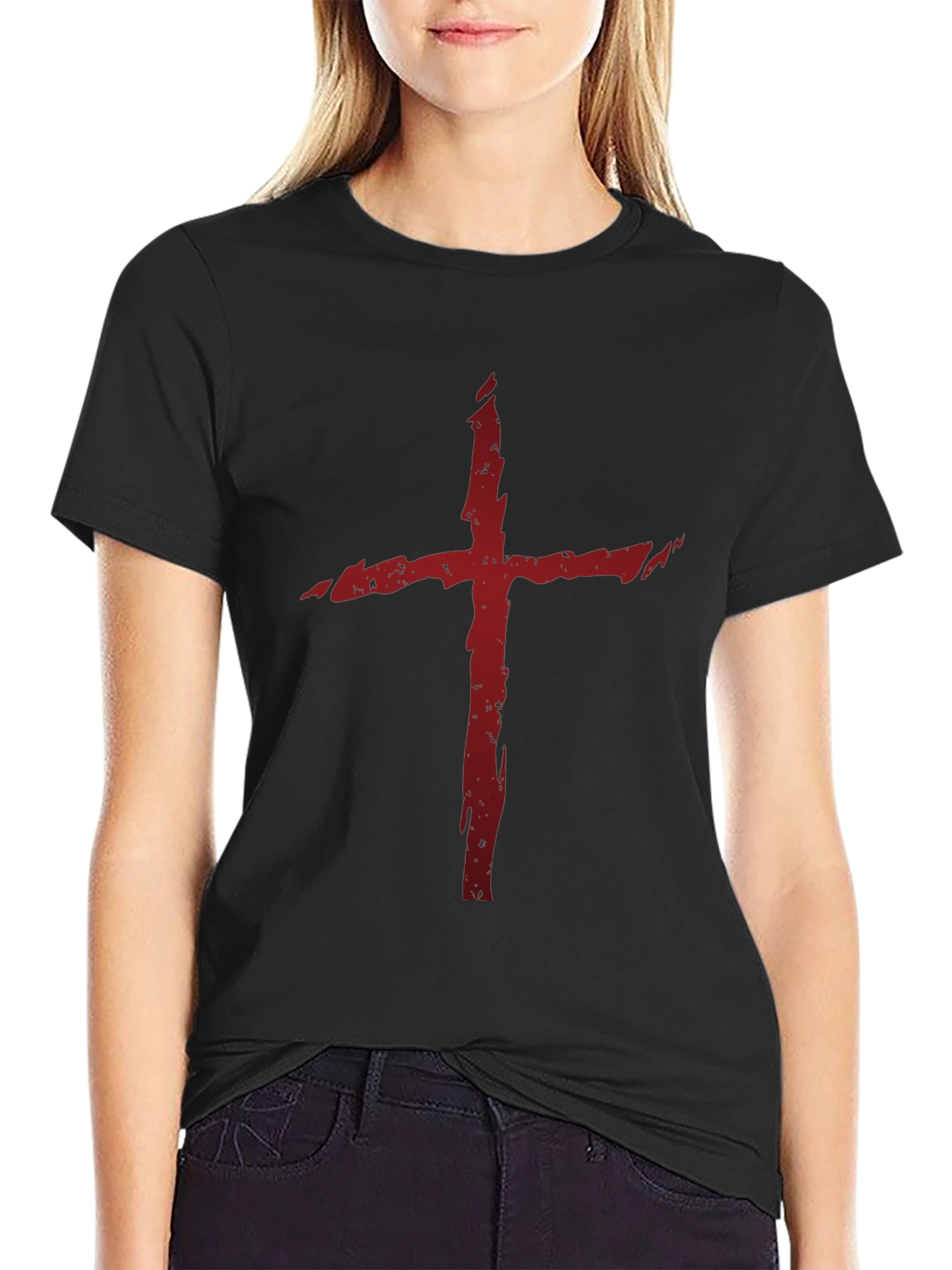 Grunge Red Cross Graphic T-Shirt
