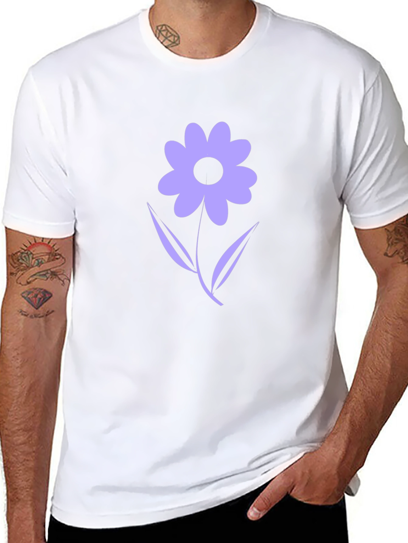 Black T-Shirt with Purple Flower Graphic