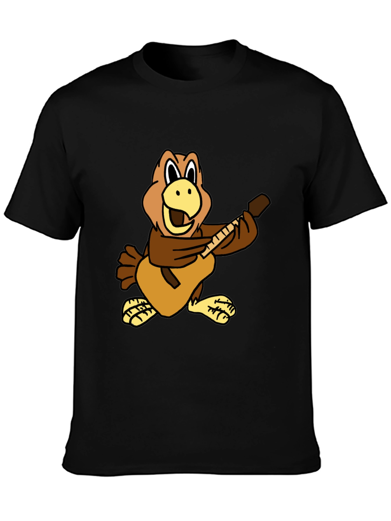Cartoon Bird Guitarist Black T-Shirt