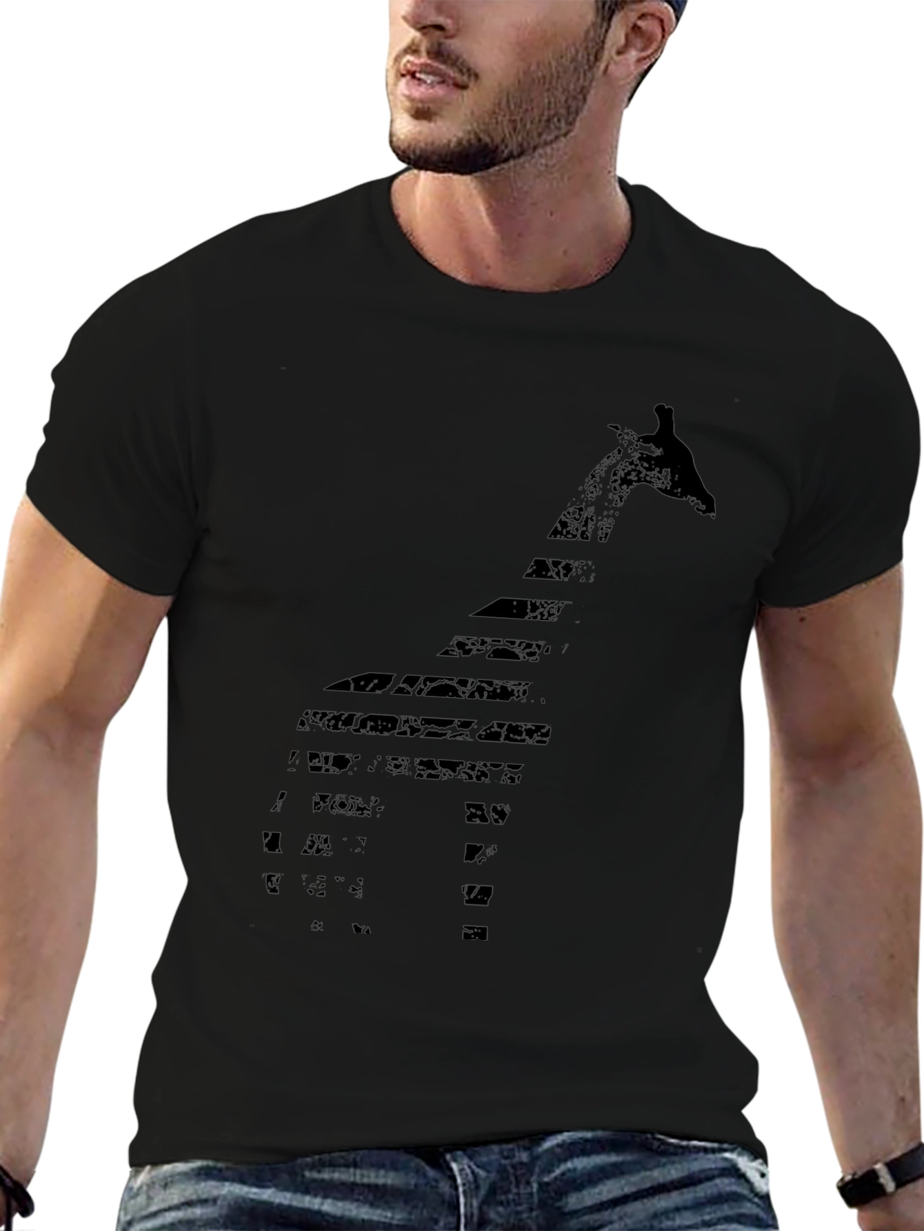 Giraffe Silhouette Graphic Print Black T-Shirt