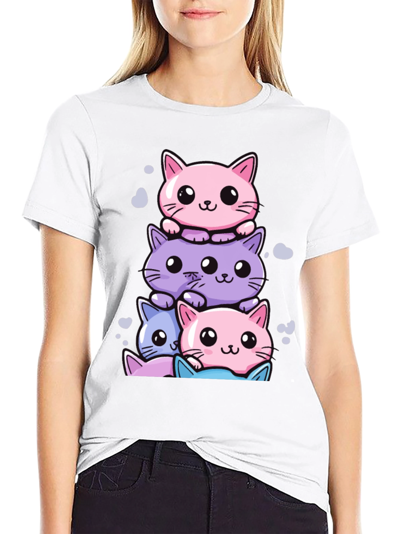 Cute Cats Stack T-Shirt - Kawaii Style