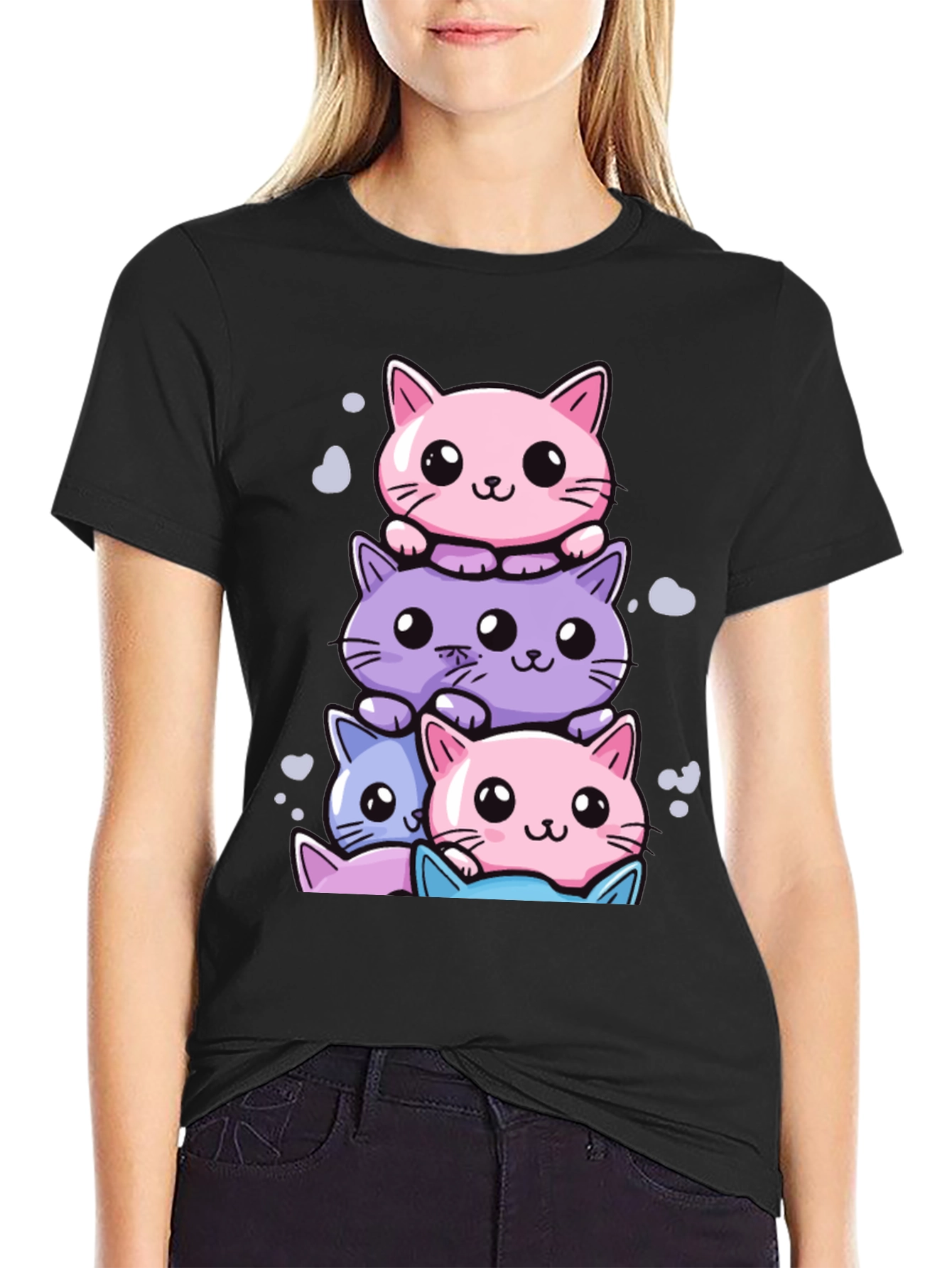 Cute Cats Stack T-Shirt - Kawaii Style