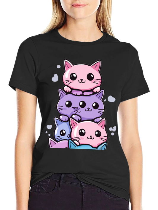 Cute Cats Stack T-Shirt - Kawaii Style
