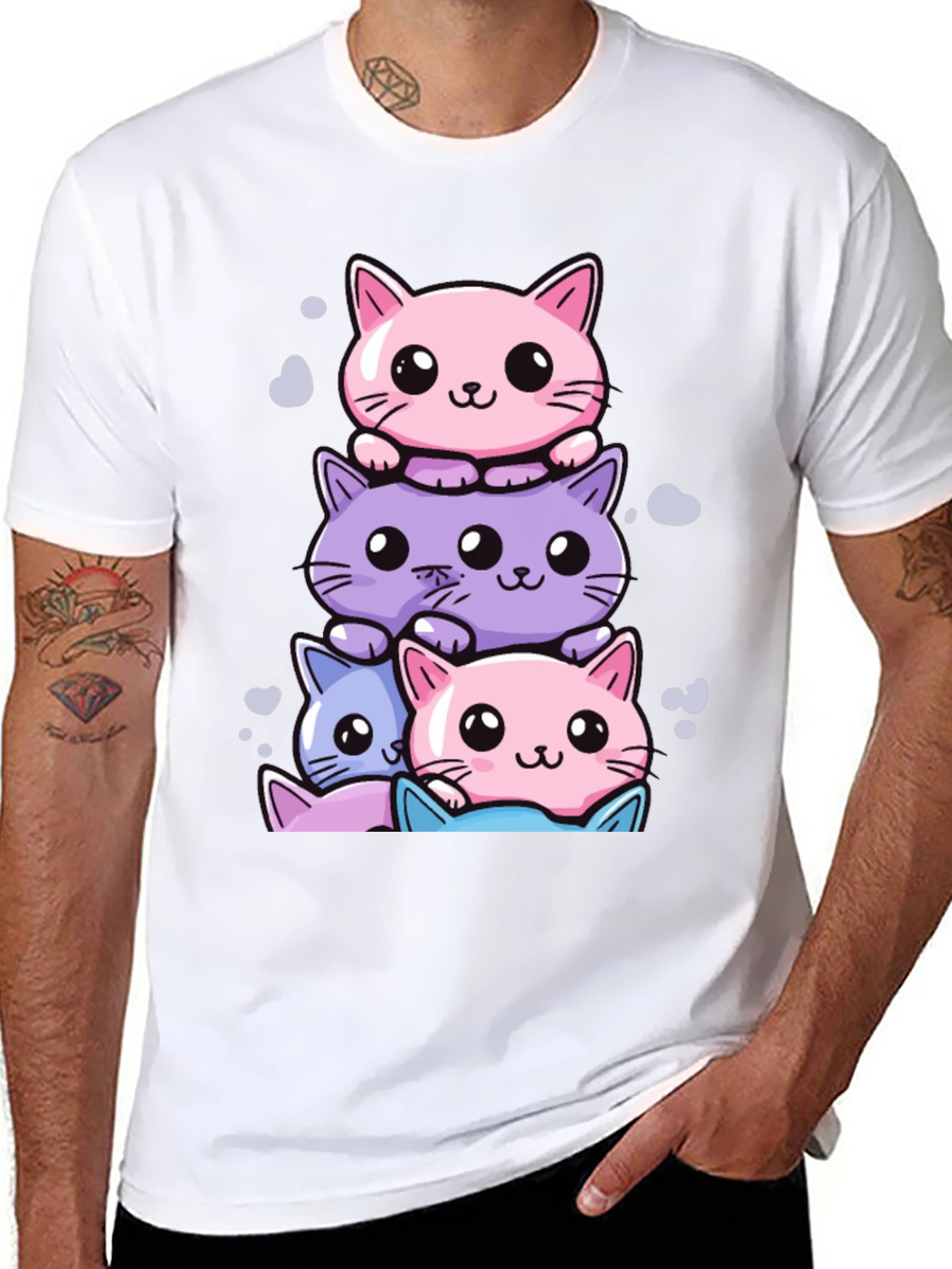 Cute Cats Stack T-Shirt - Kawaii Style