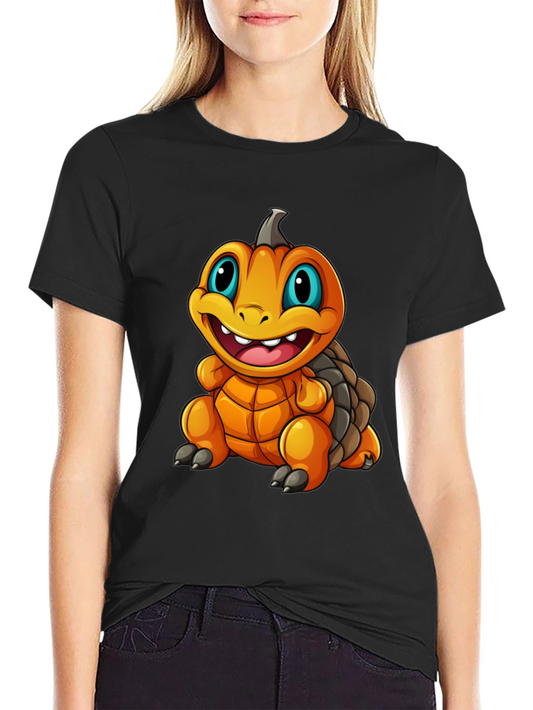 Pumpkin Turtle Graphic Tee - Black Cotton Blend
