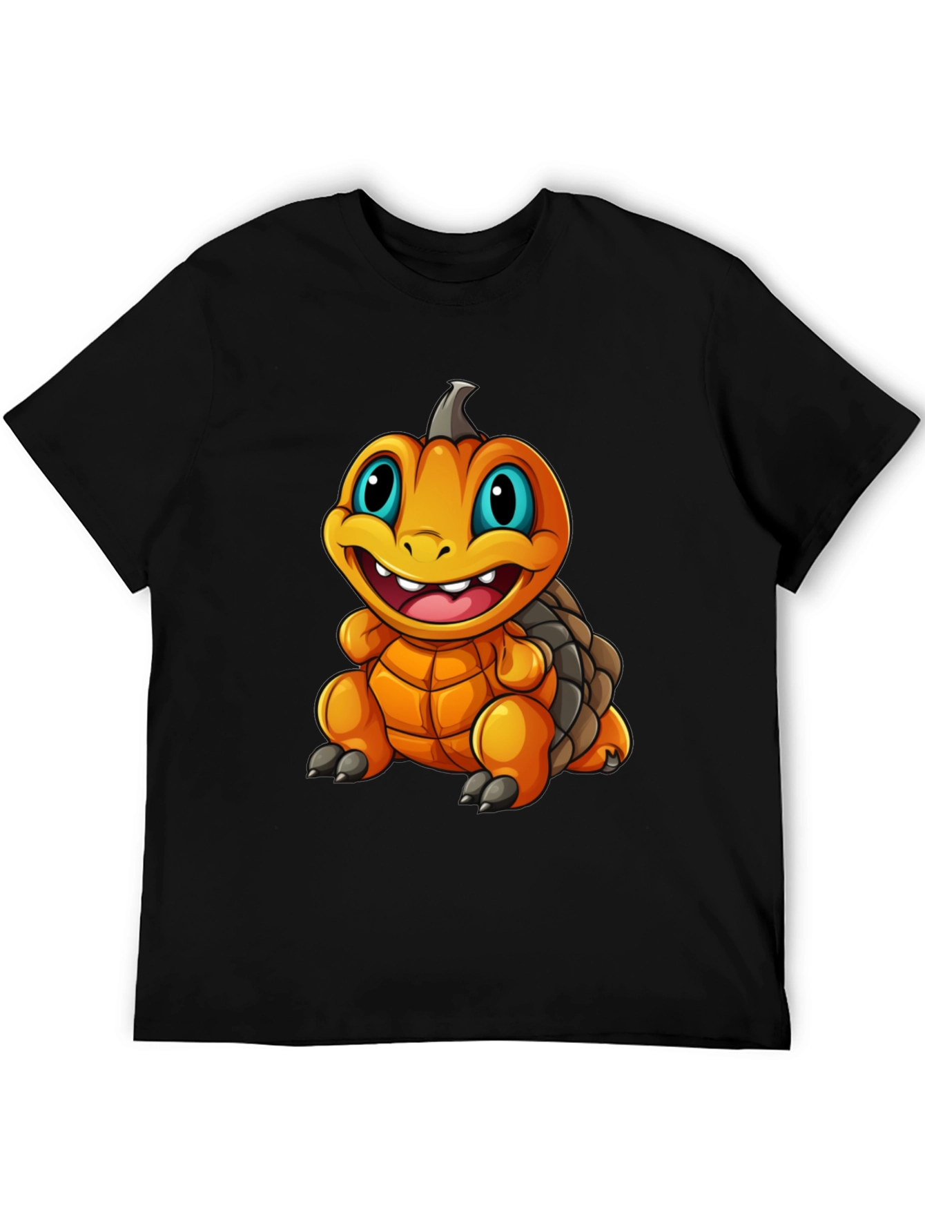 Pumpkin Turtle Graphic Tee - Black Cotton Blend