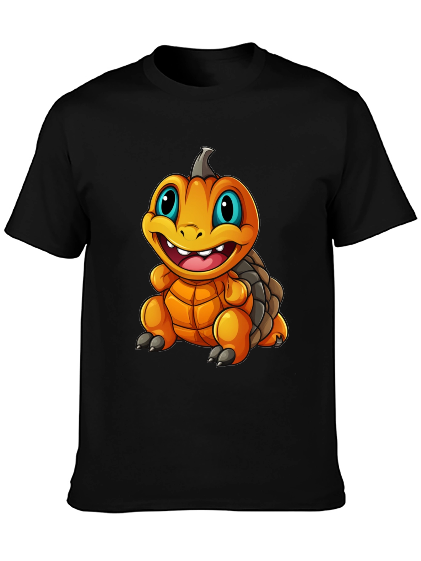 Pumpkin Turtle Graphic Tee - Black Cotton Blend