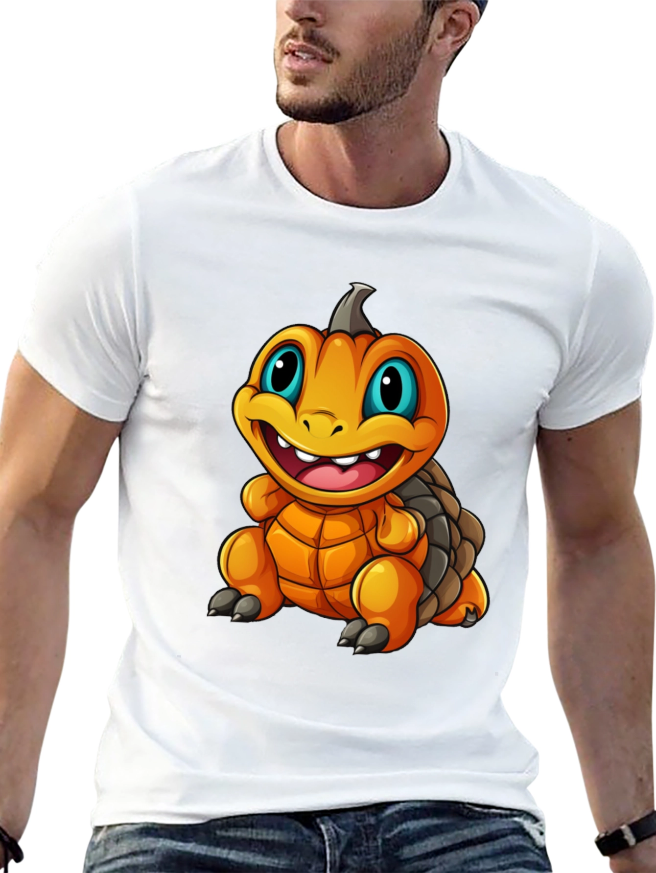 Pumpkin Turtle Graphic Tee - Black Cotton Blend