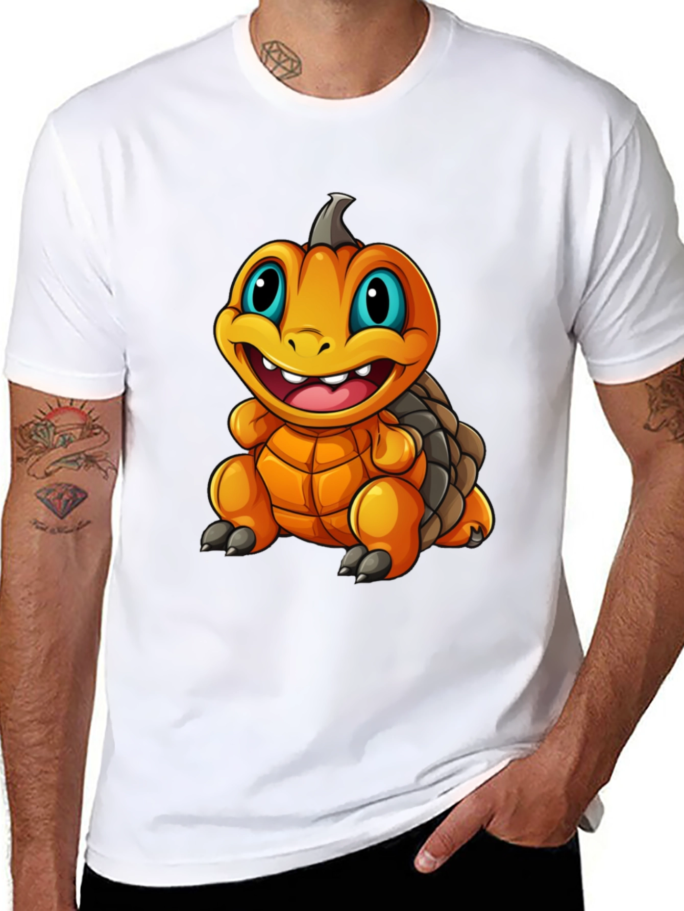 Pumpkin Turtle Graphic Tee - Black Cotton Blend