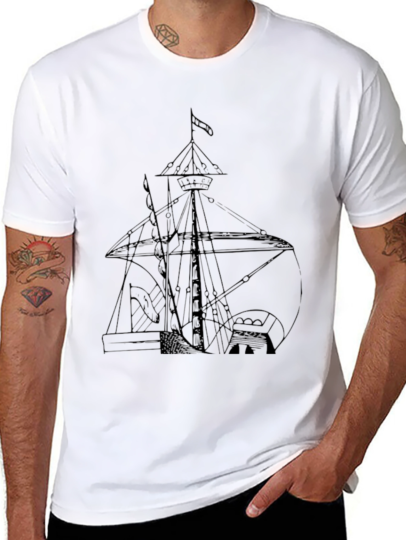 Nautical Ship Graphic Tee - Black
