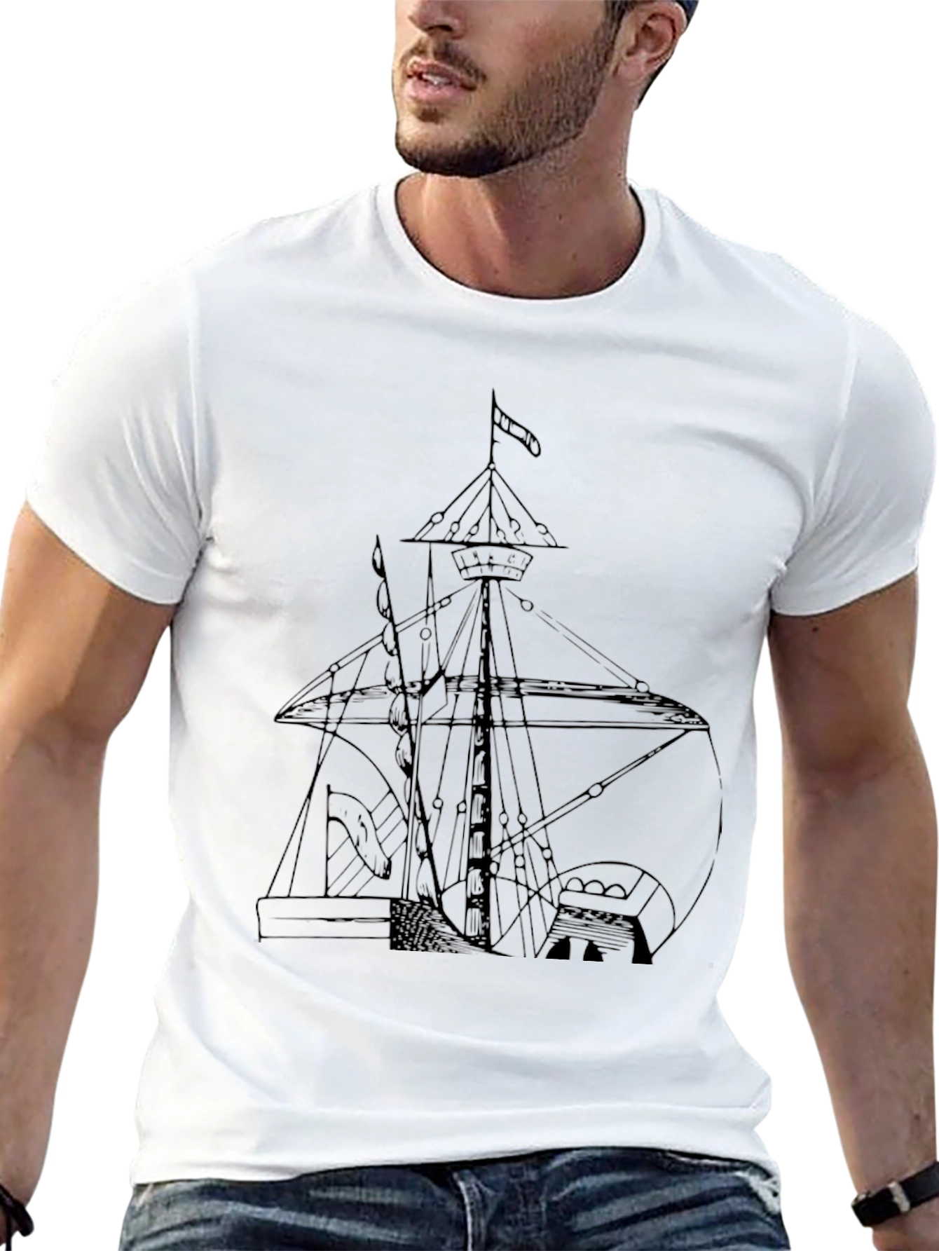 Nautical Ship Graphic Tee - Black