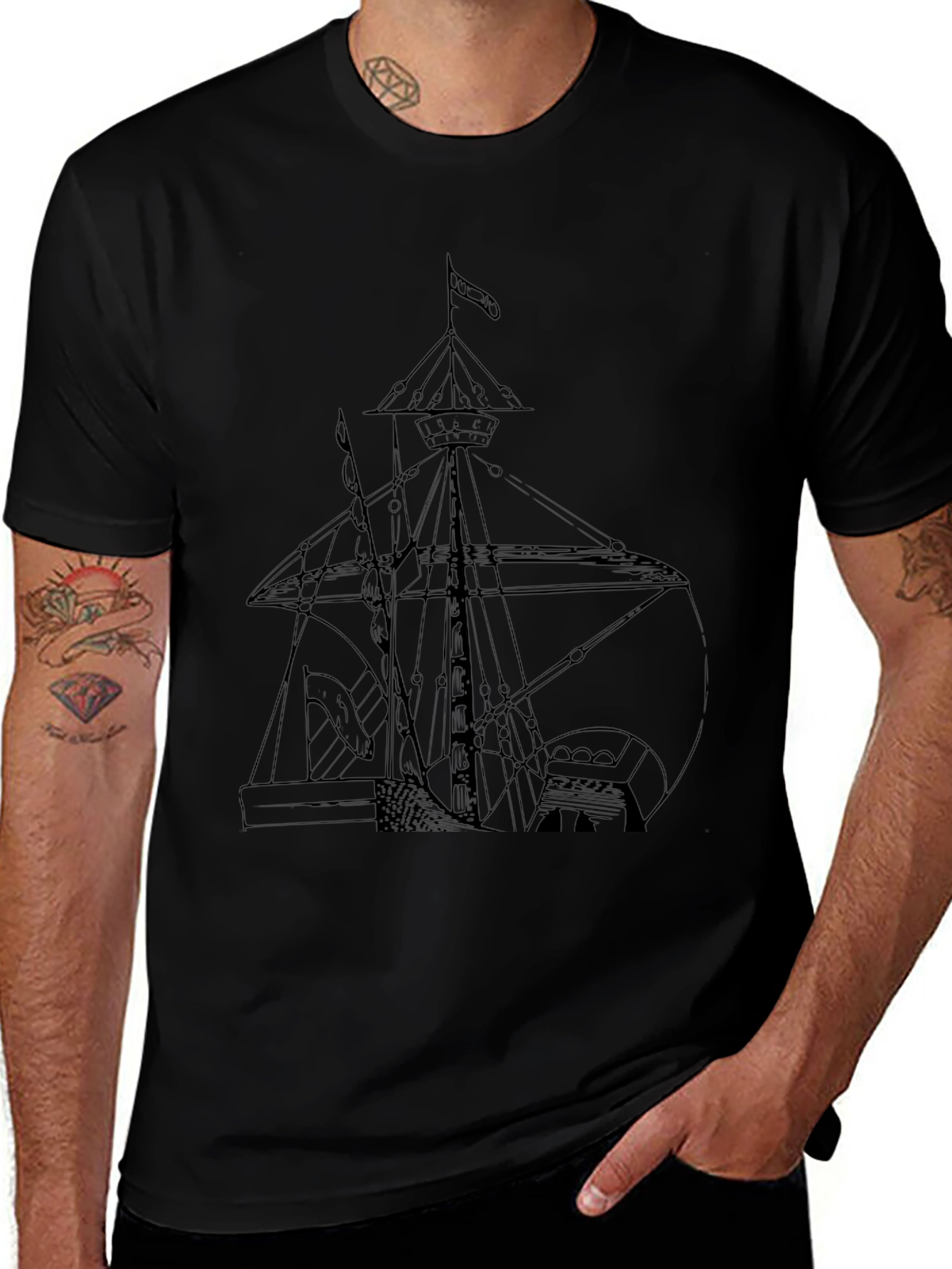 Nautical Ship Graphic Tee - Black