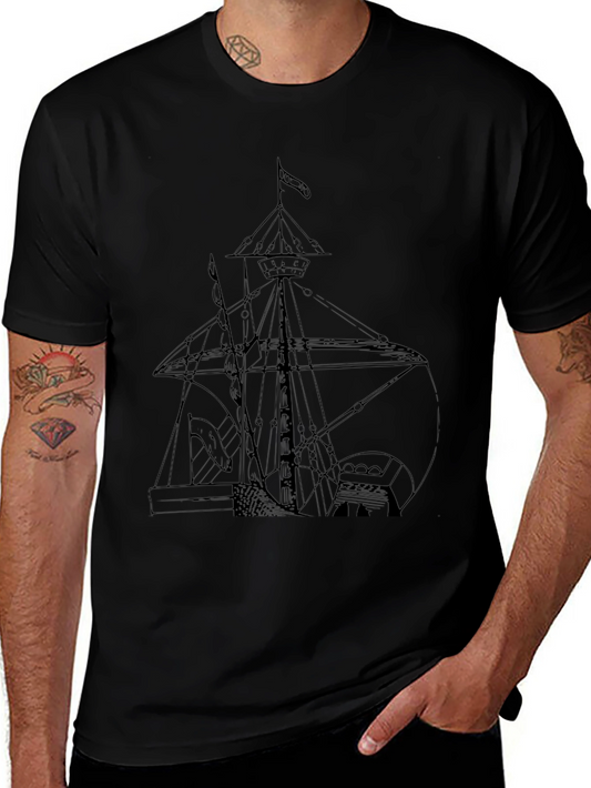 Nautical Ship Graphic Tee - Black