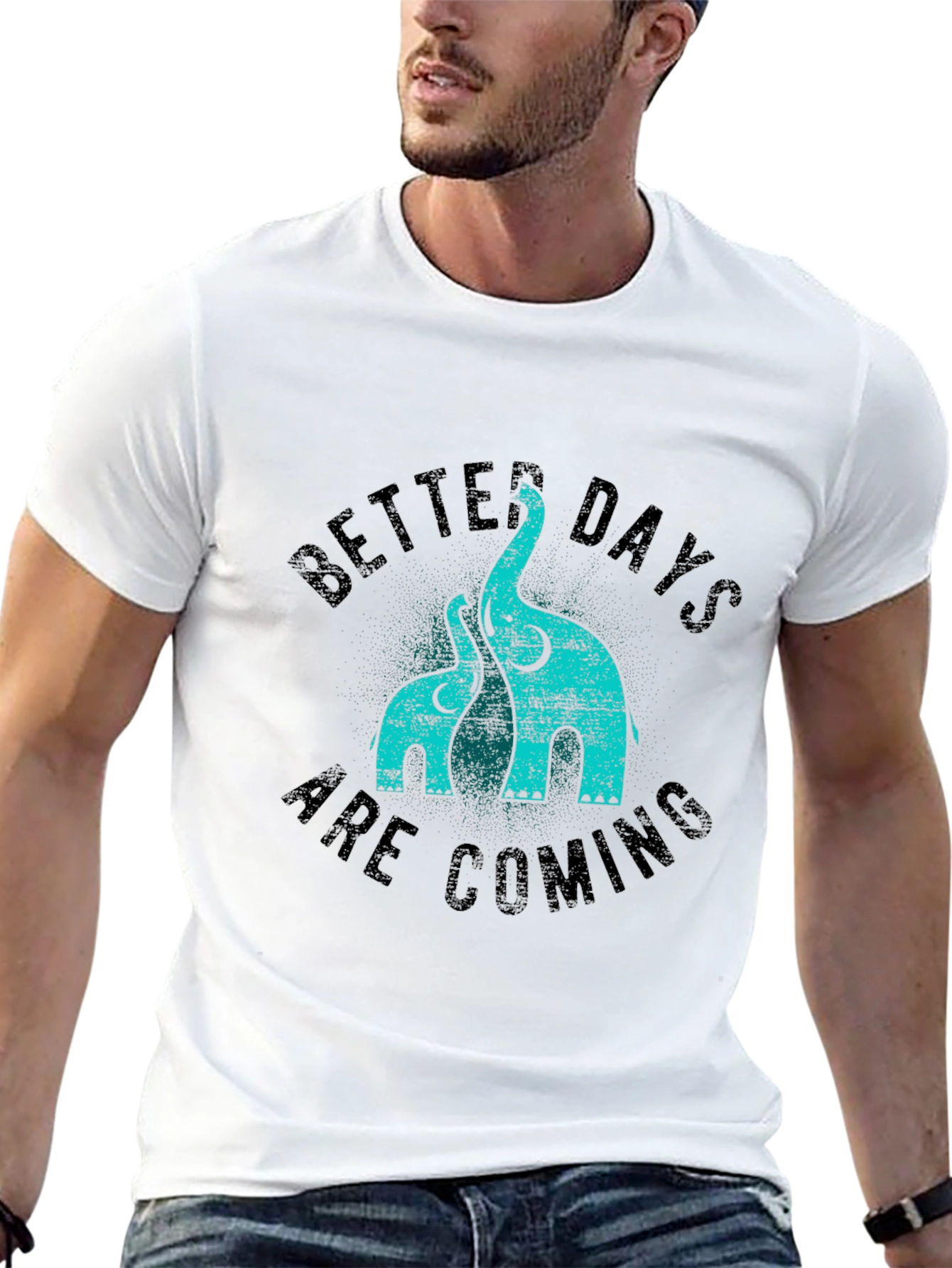 Better Days Elephant Print Black T-Shirt
