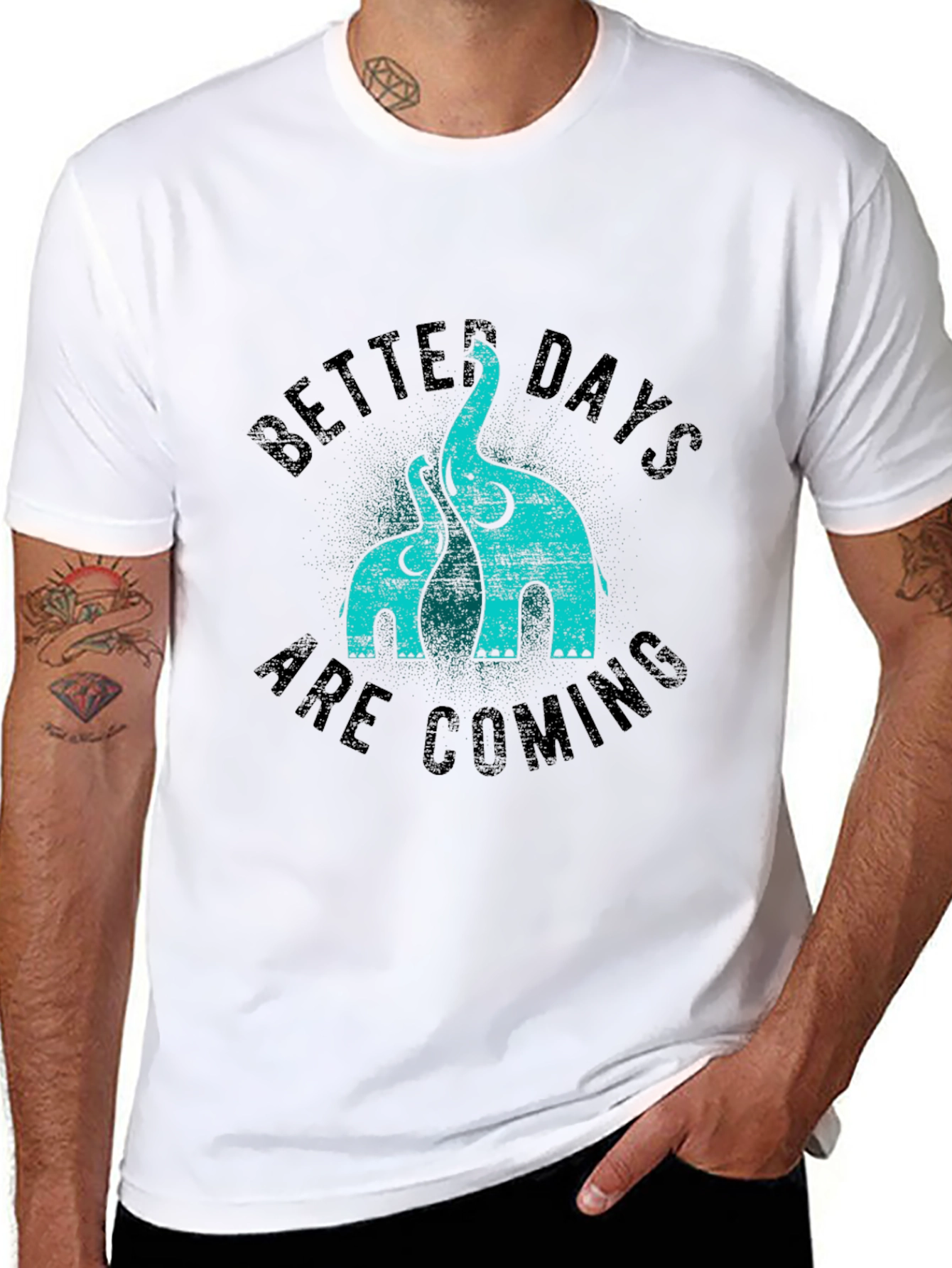 Better Days Elephant Print Black T-Shirt