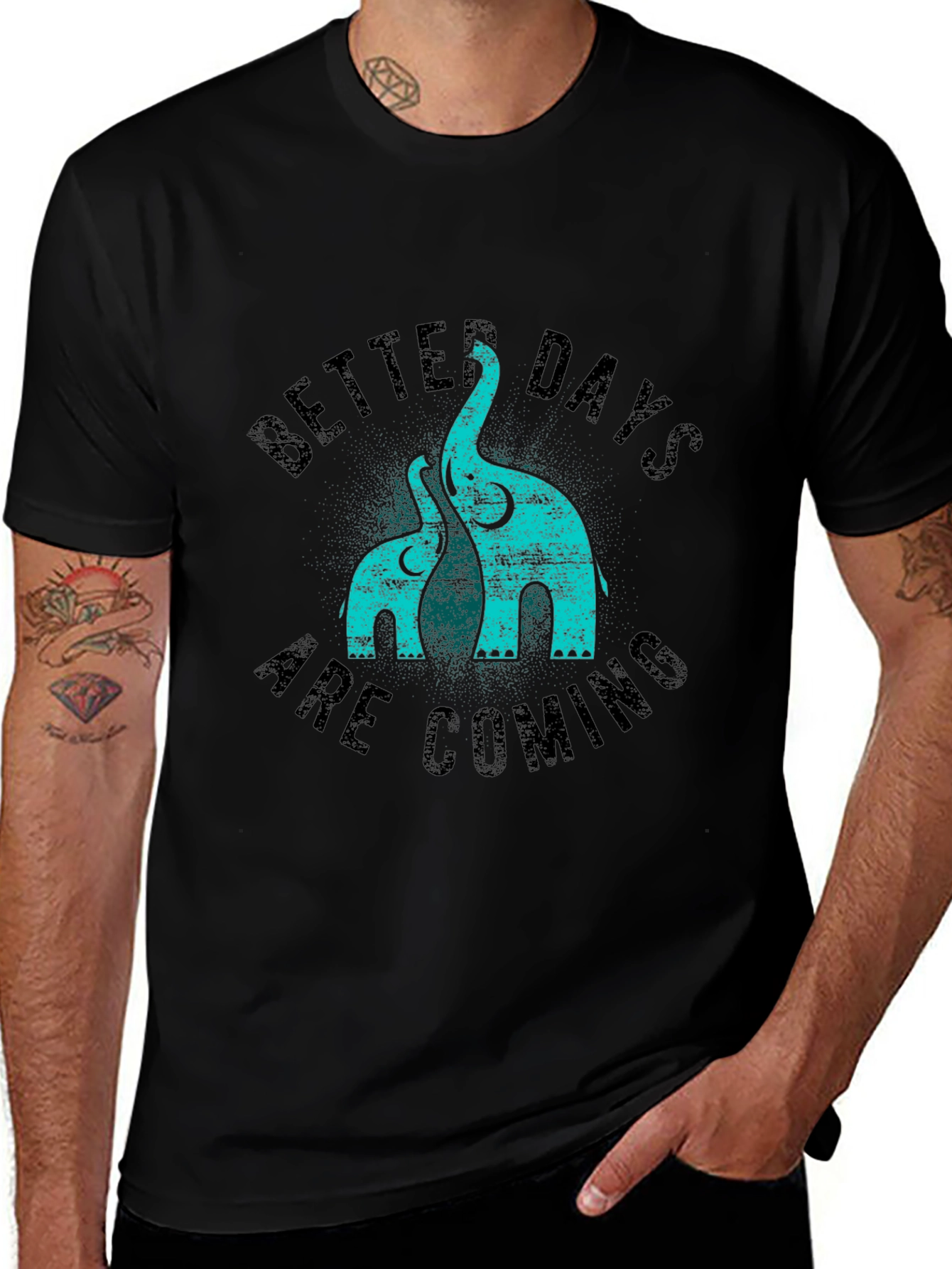 Better Days Elephant Print Black T-Shirt