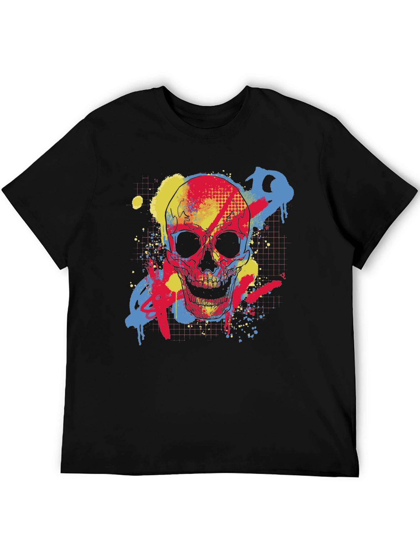 Skull Graffiti Graphic Tee - Black Cotton T-Shirt