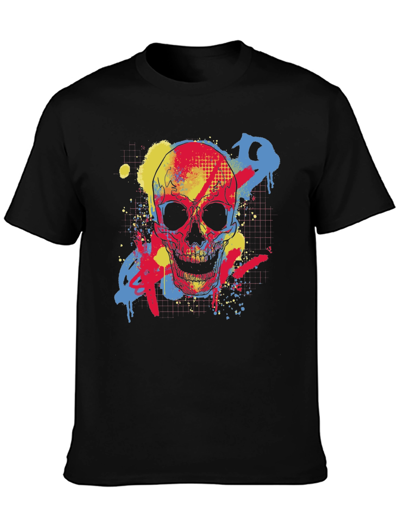 Skull Graffiti Graphic Tee - Black Cotton T-Shirt