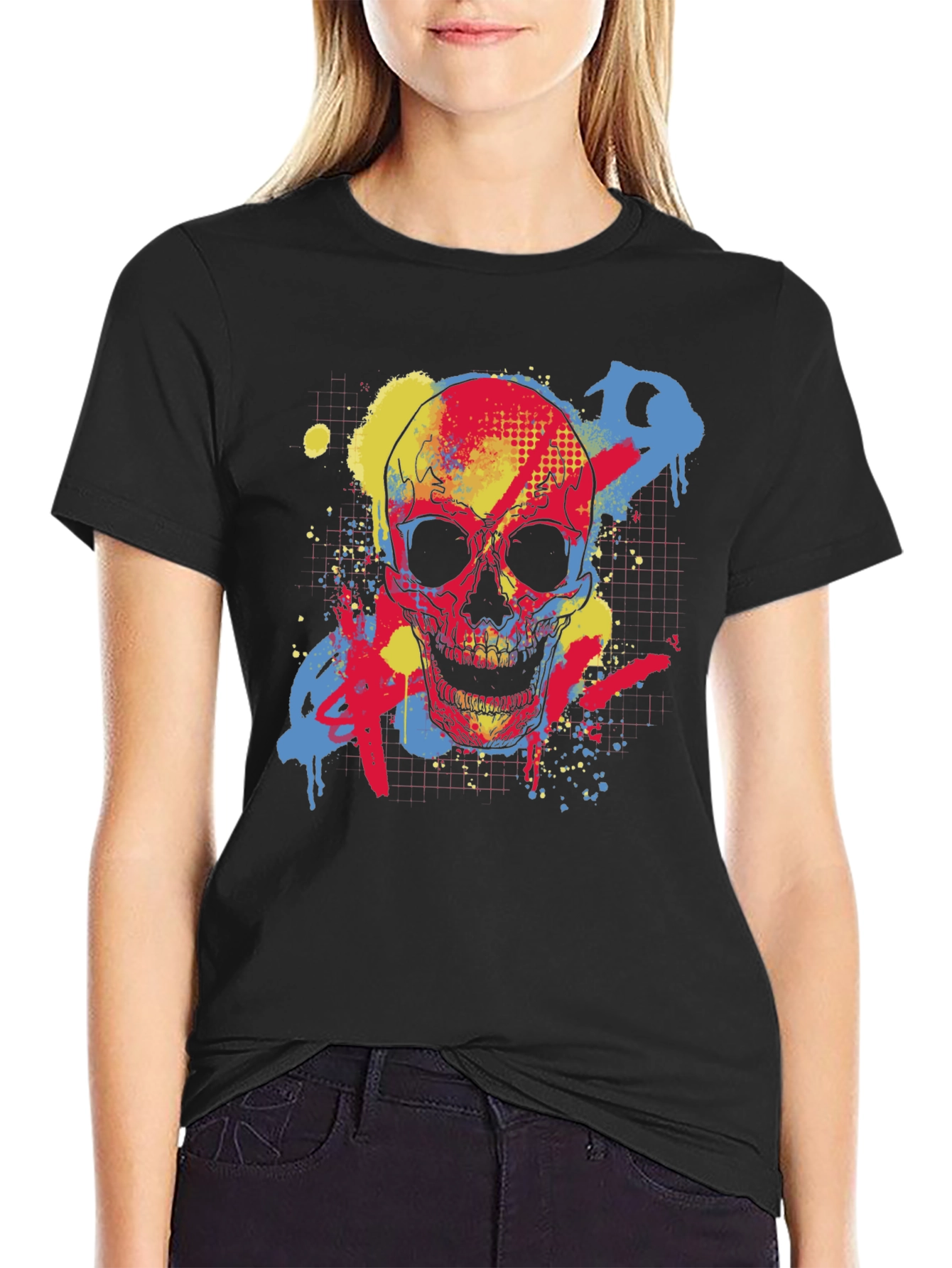 Skull Graffiti Graphic Tee - Black Cotton T-Shirt