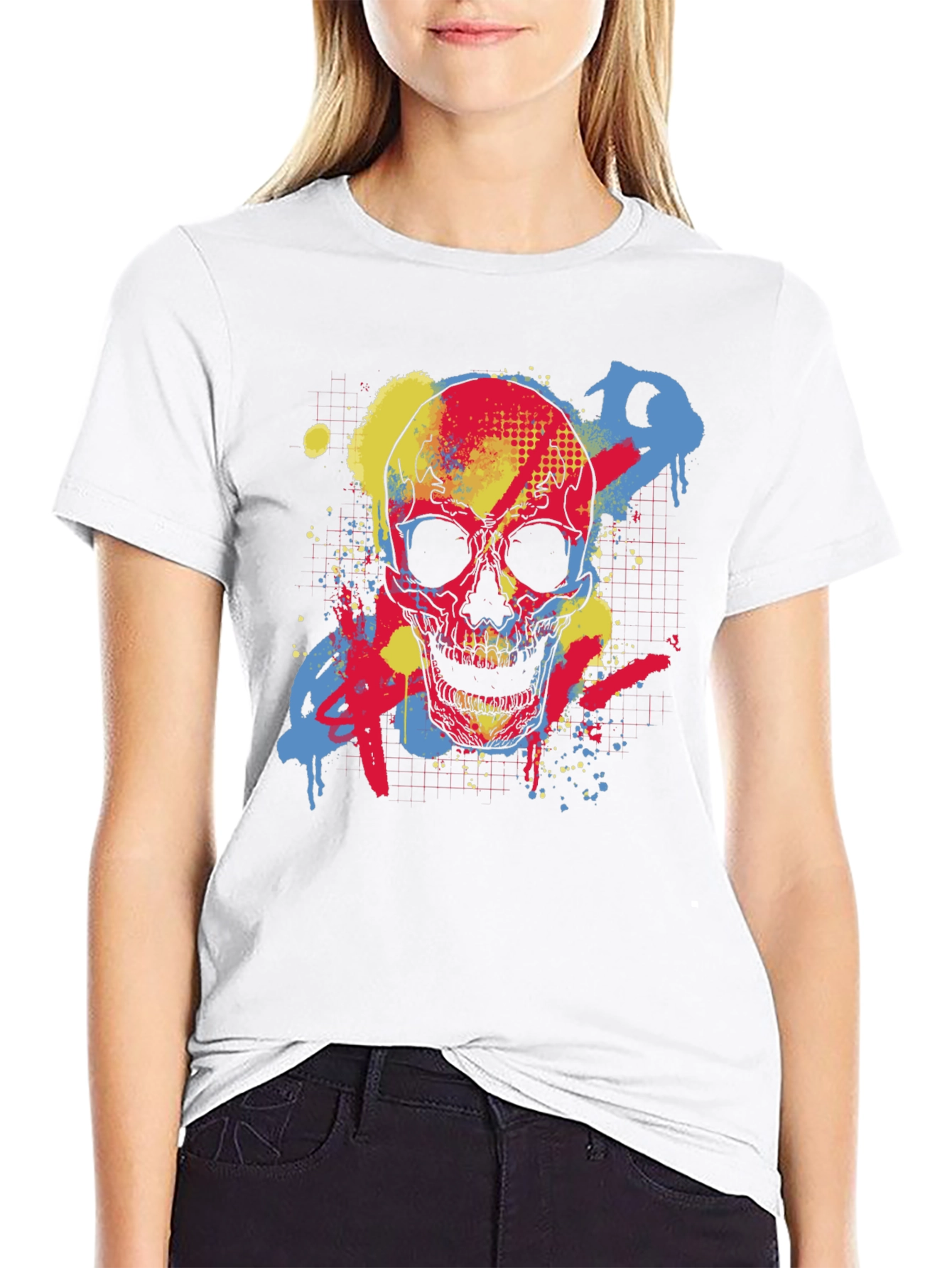 Skull Graffiti Graphic Tee - Black Cotton T-Shirt