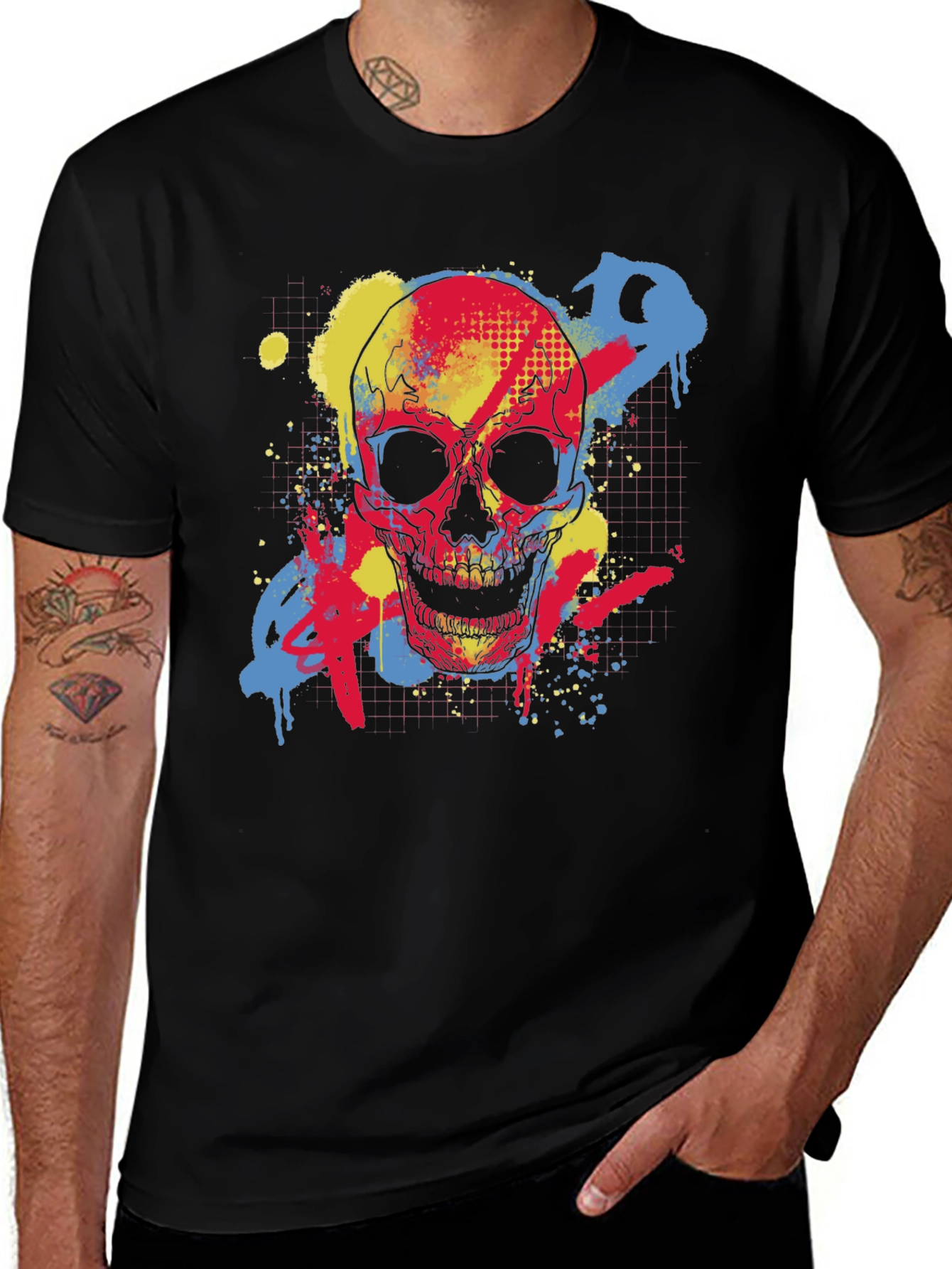Skull Graffiti Graphic Tee - Black Cotton T-Shirt
