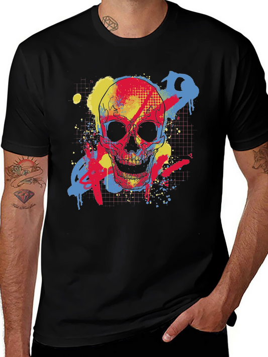 Skull Graffiti Graphic Tee - Black Cotton T-Shirt