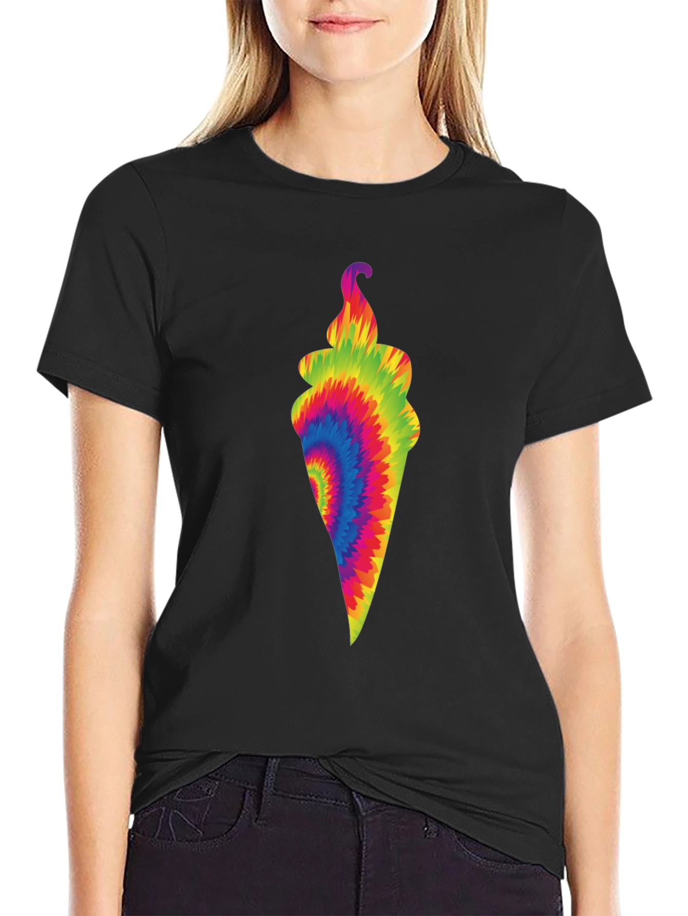 Tie-Dye Ice Cream Cone Black T-Shirt