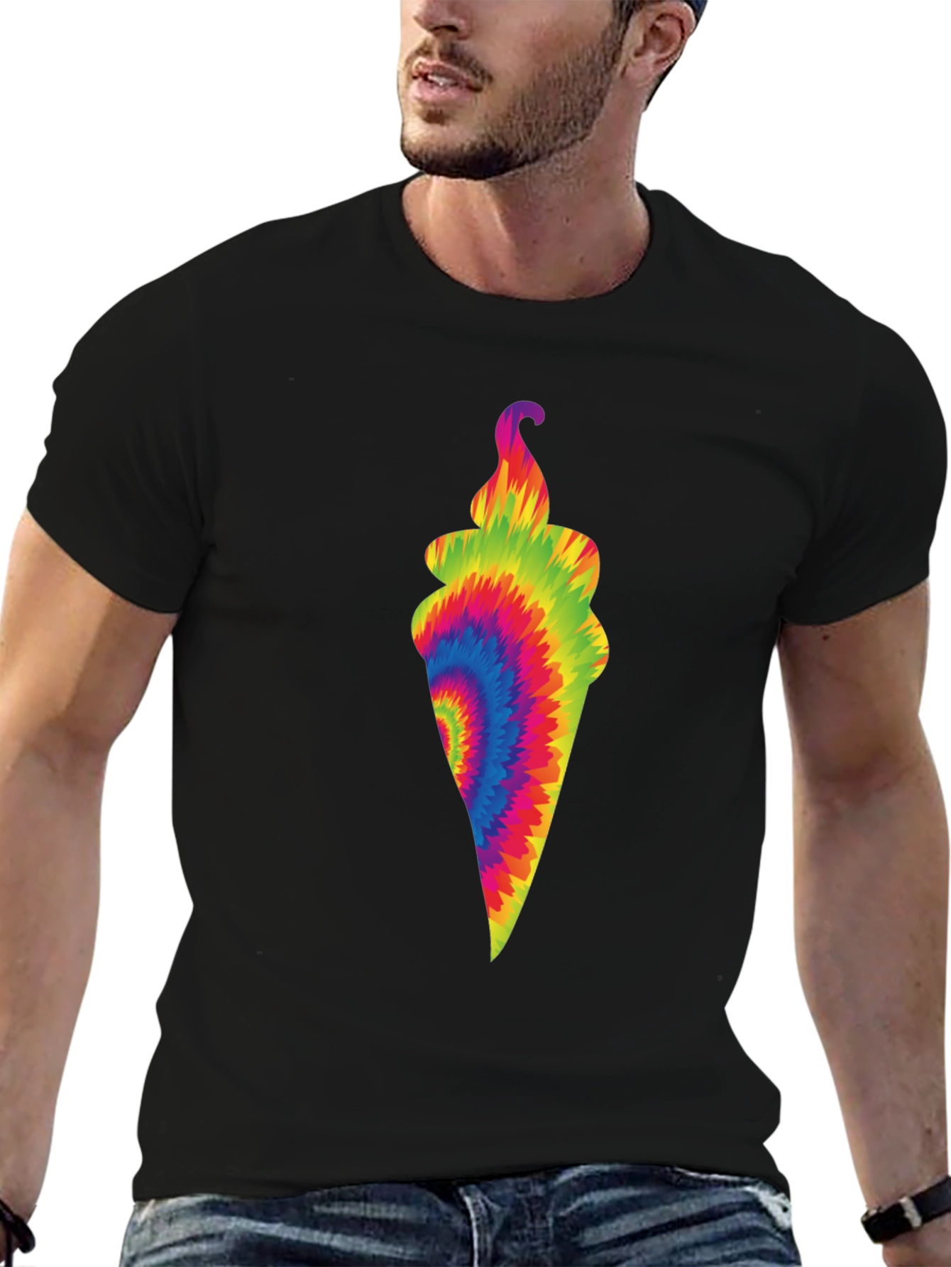 Tie-Dye Ice Cream Cone Black T-Shirt