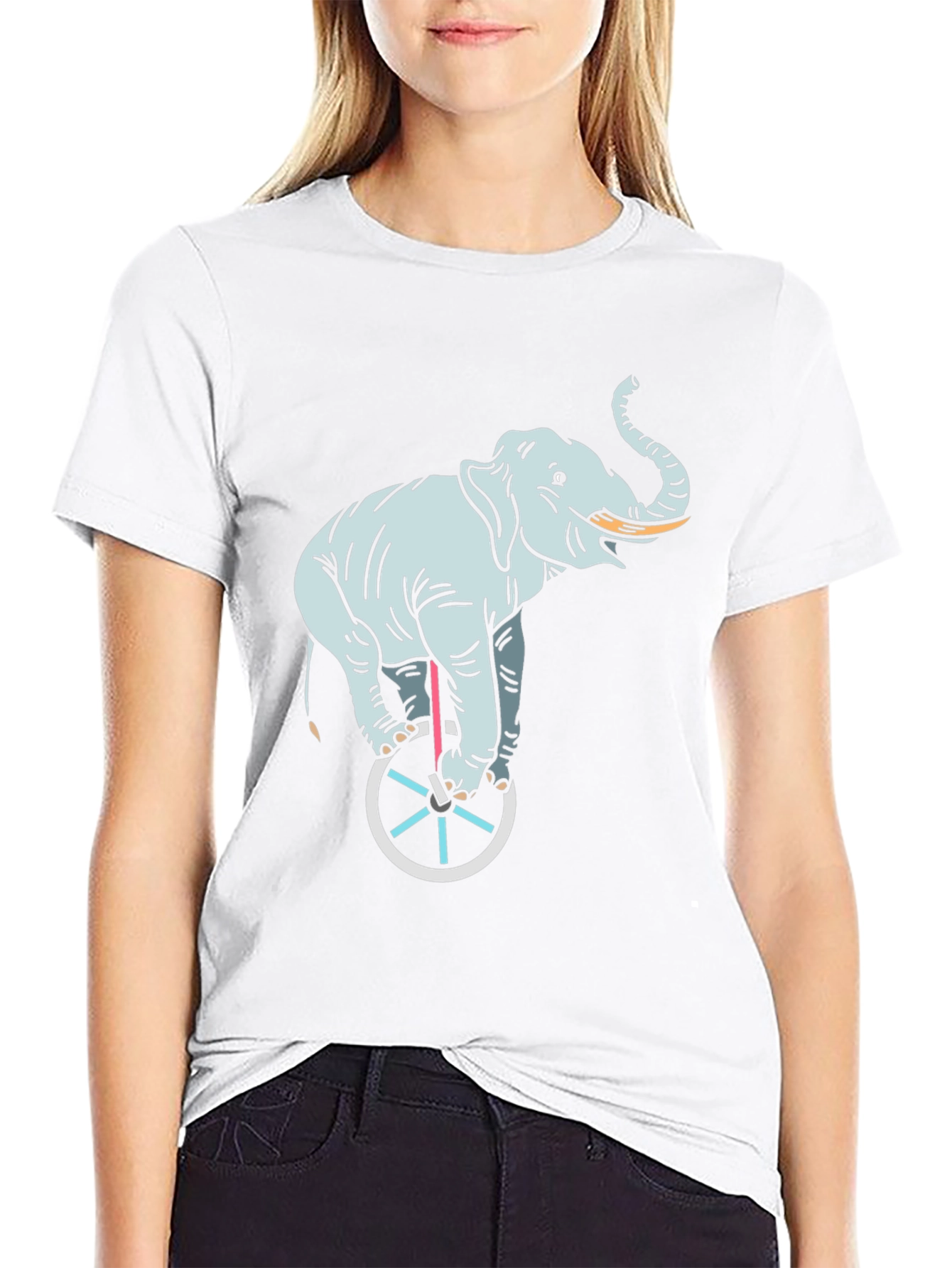 Elephant on Unicycle Graphic Tee - Black Cotton