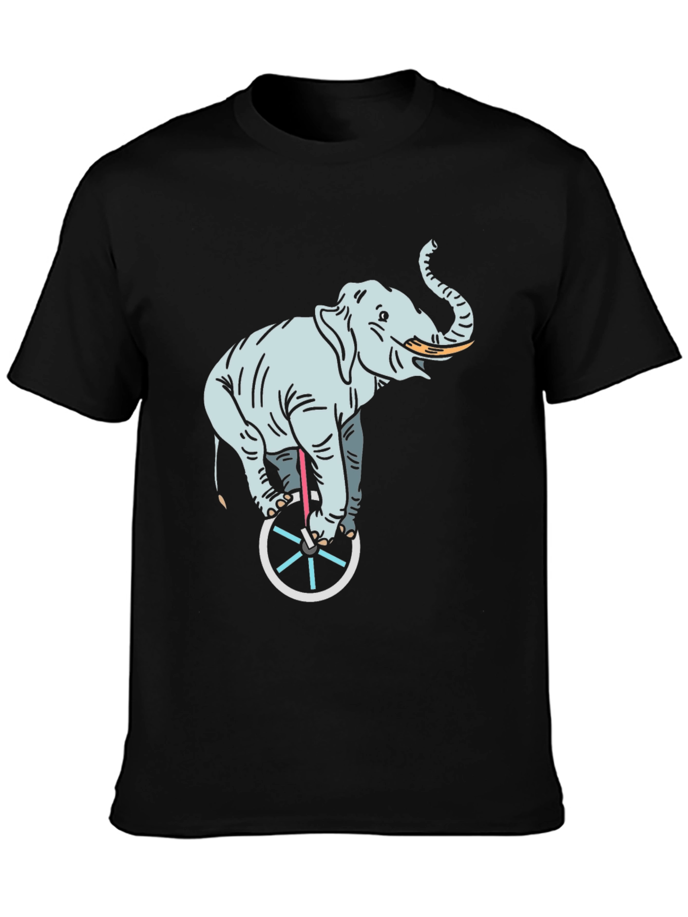 Elephant on Unicycle Graphic Tee - Black Cotton