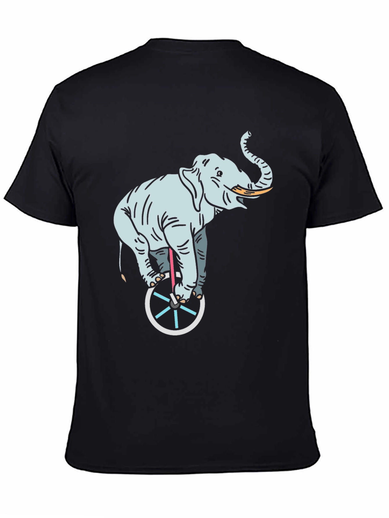 Elephant on Unicycle Graphic Tee - Black Cotton
