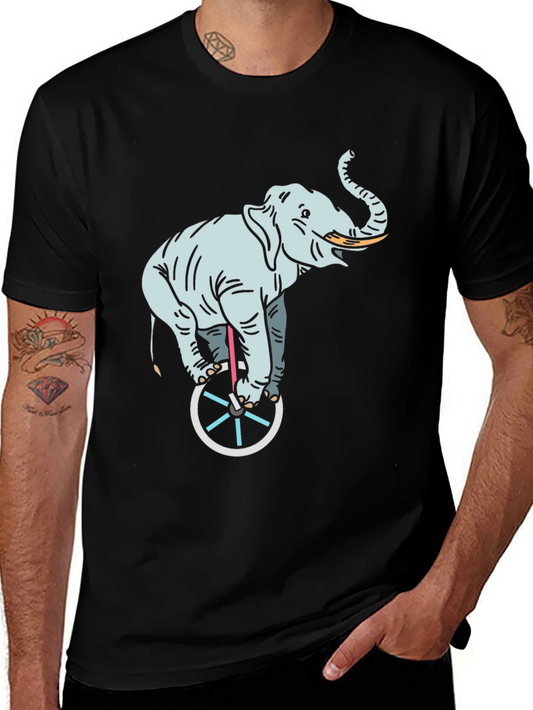 Elephant on Unicycle Graphic Tee - Black Cotton