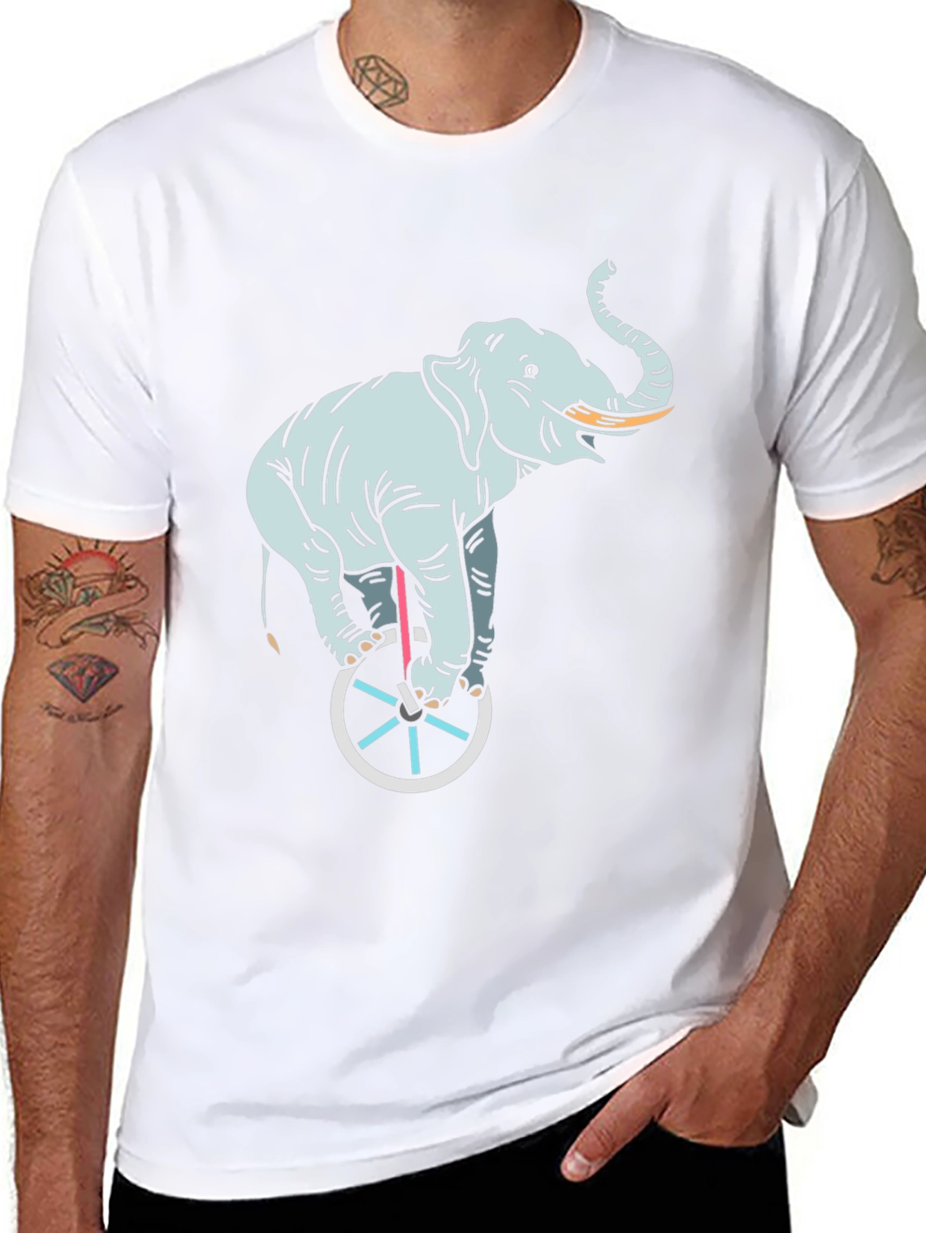 Elephant on Unicycle Graphic Tee - Black Cotton