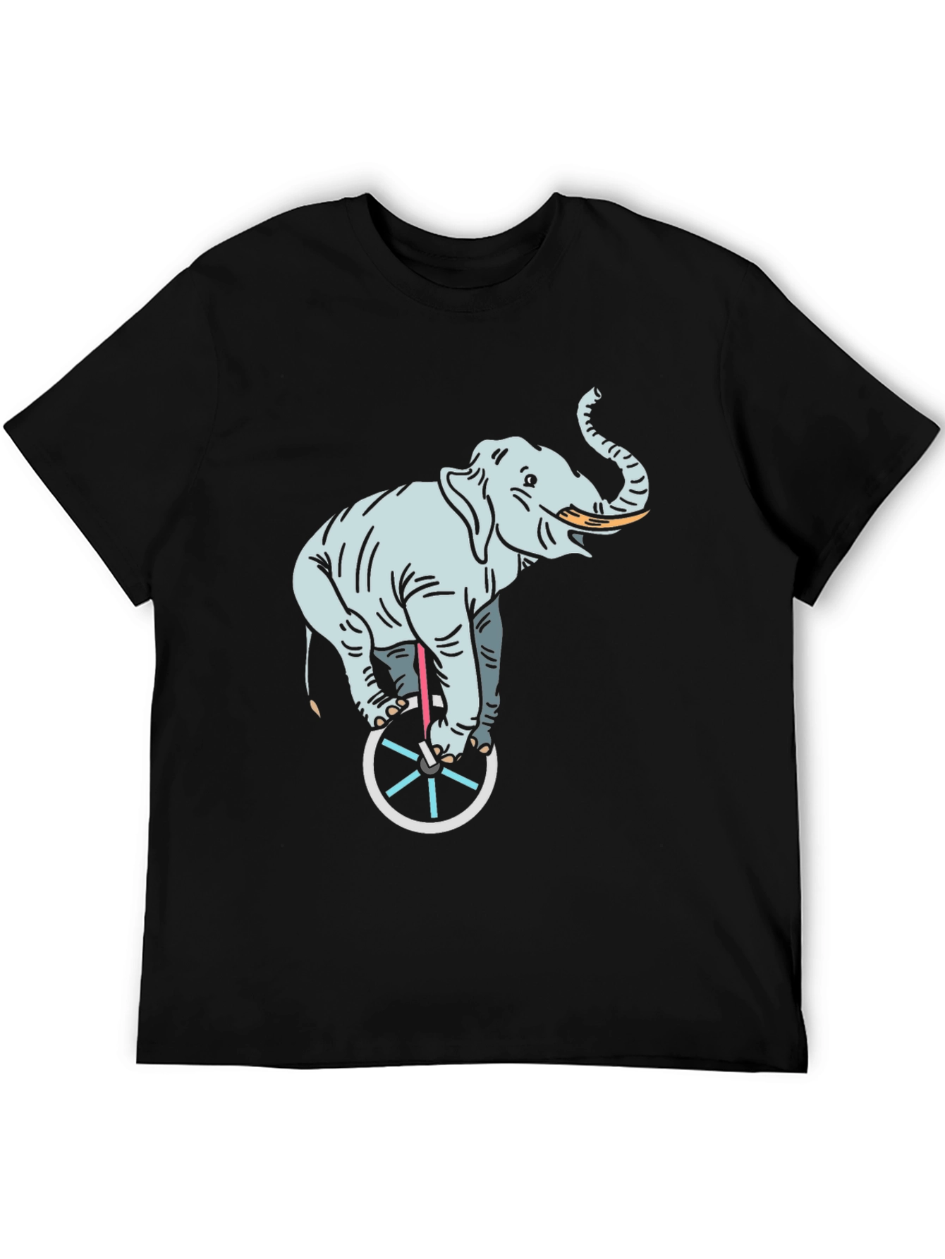 Elephant on Unicycle Graphic Tee - Black Cotton