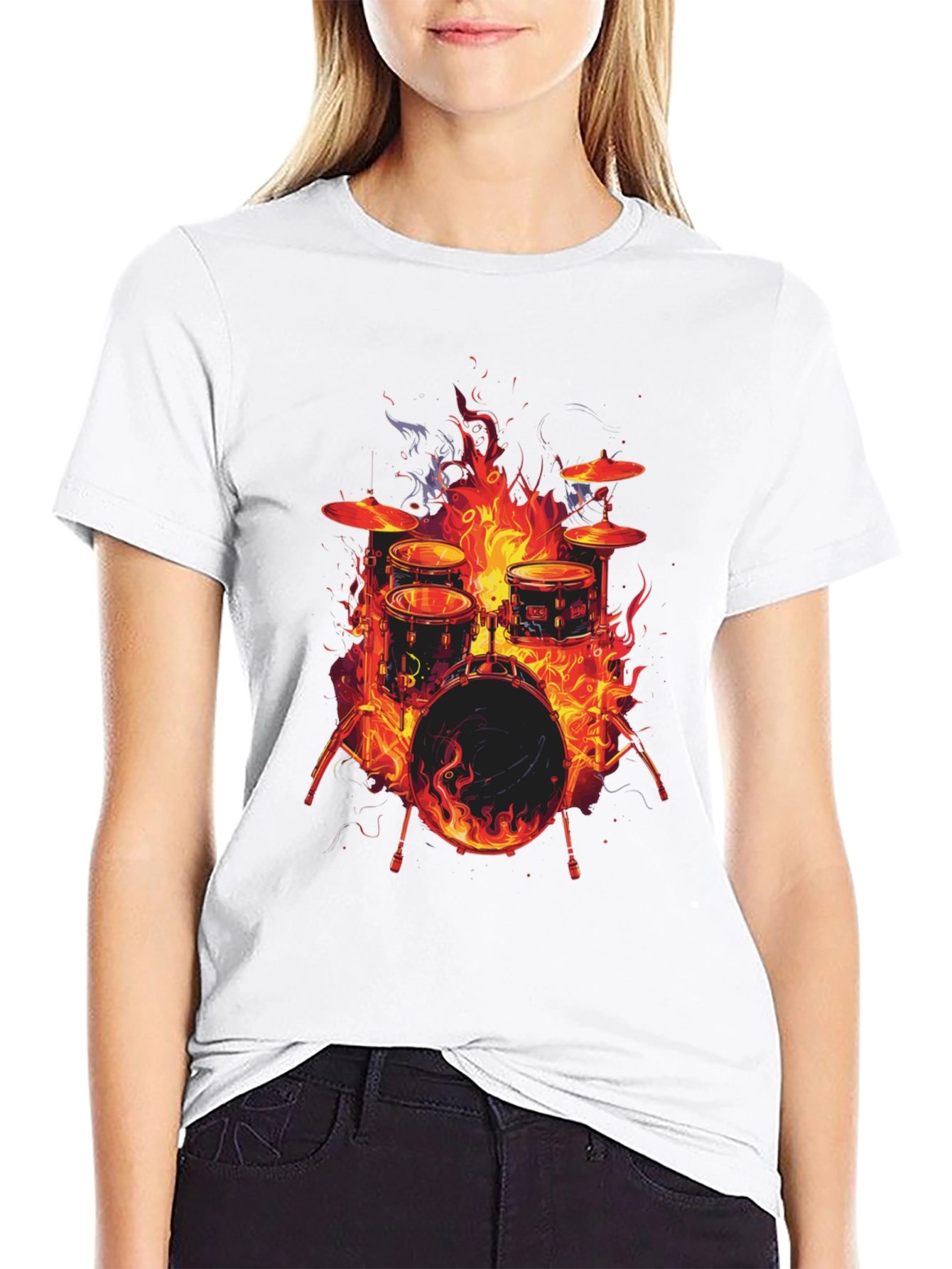 Fiery Drum Set Graphic T-Shirt
