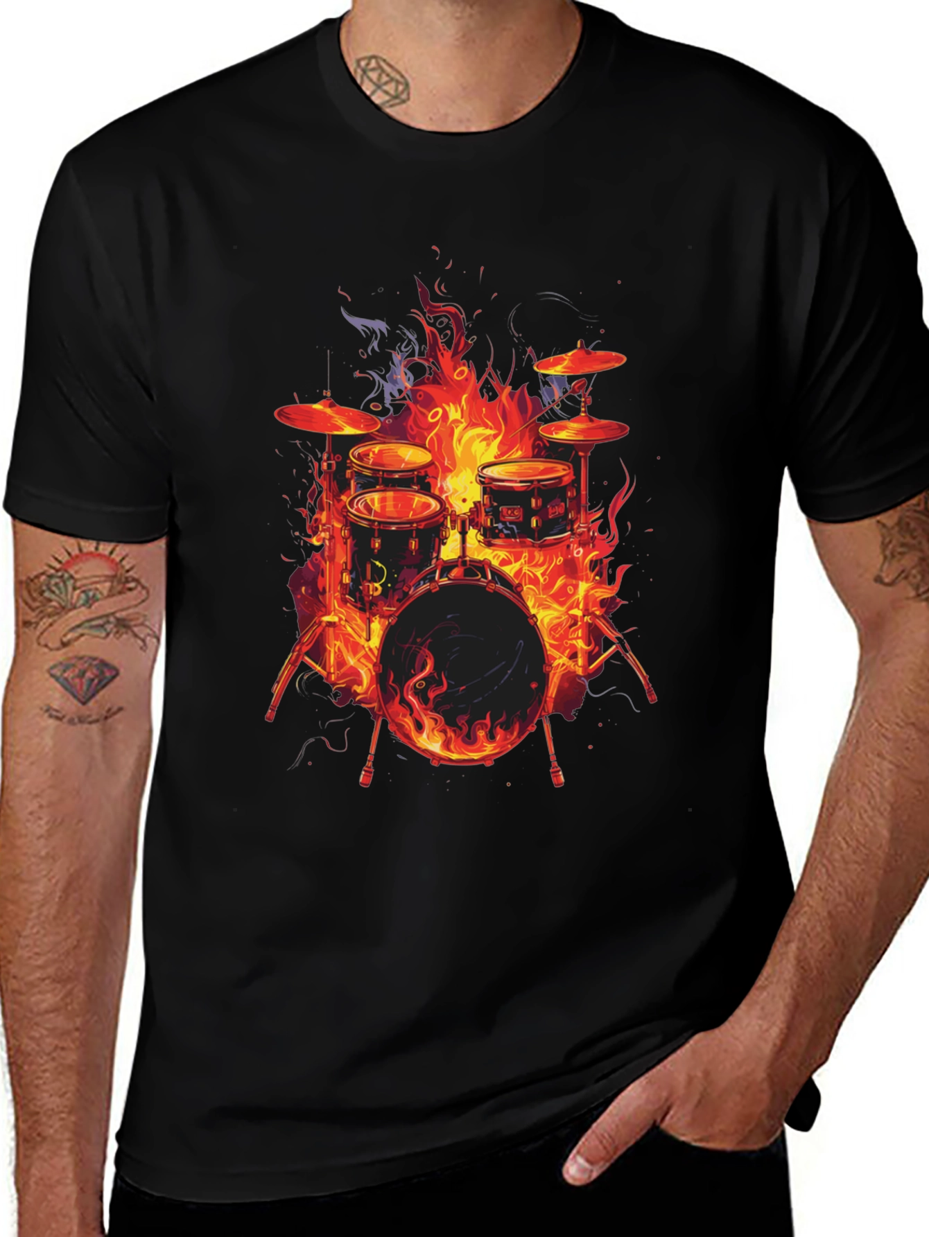 Fiery Drum Set Graphic T-Shirt