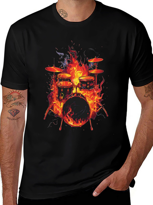 Fiery Drum Set Graphic T-Shirt