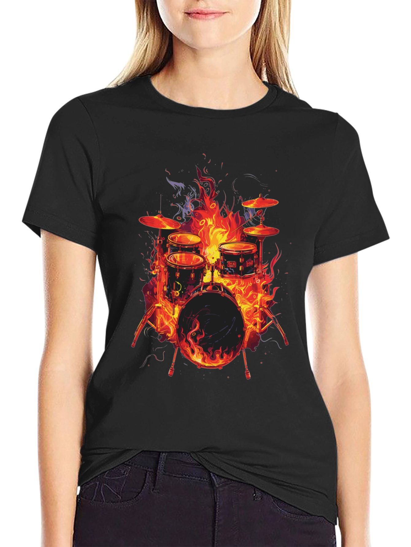 Fiery Drum Set Graphic T-Shirt