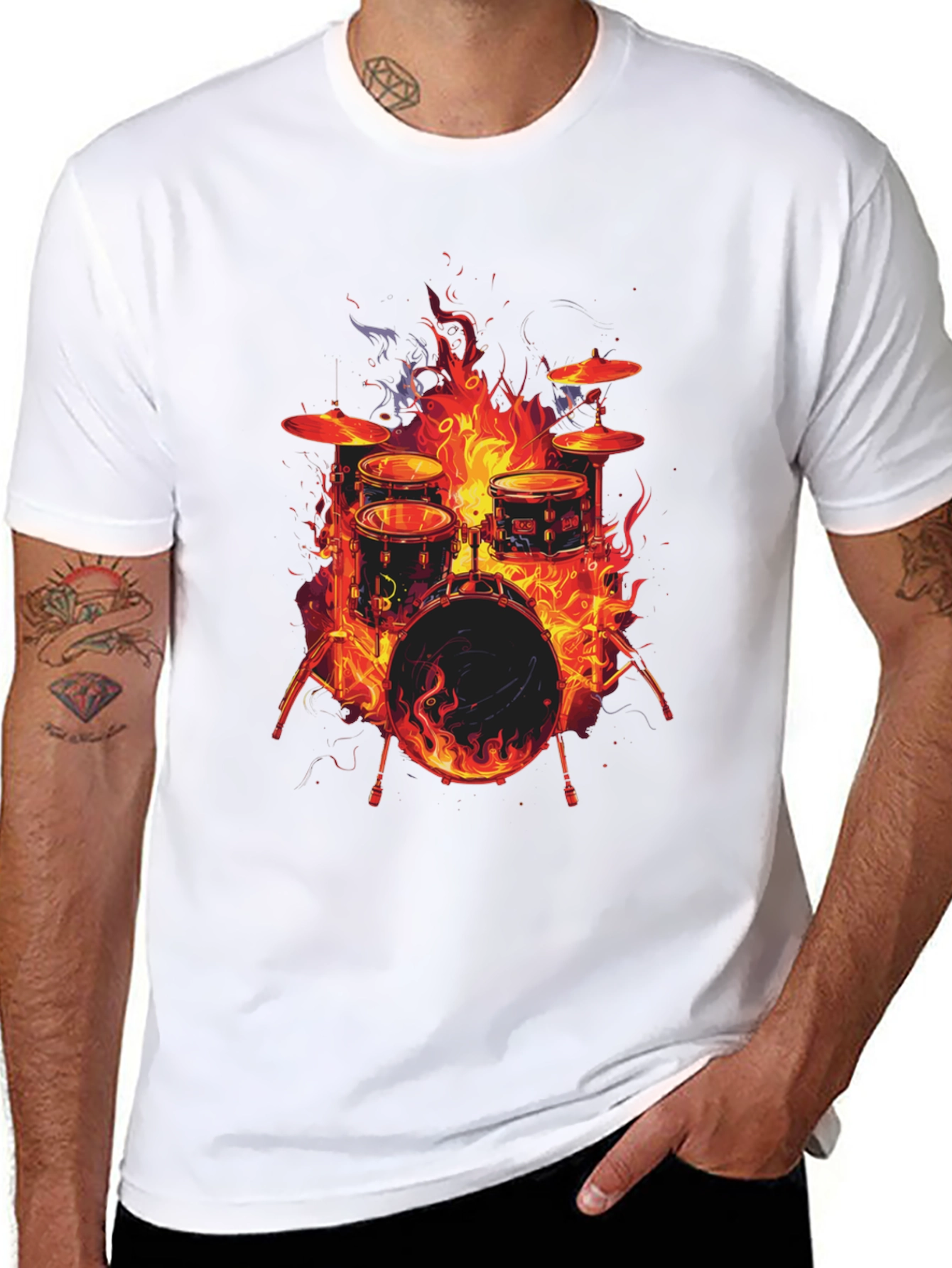 Fiery Drum Set Graphic T-Shirt