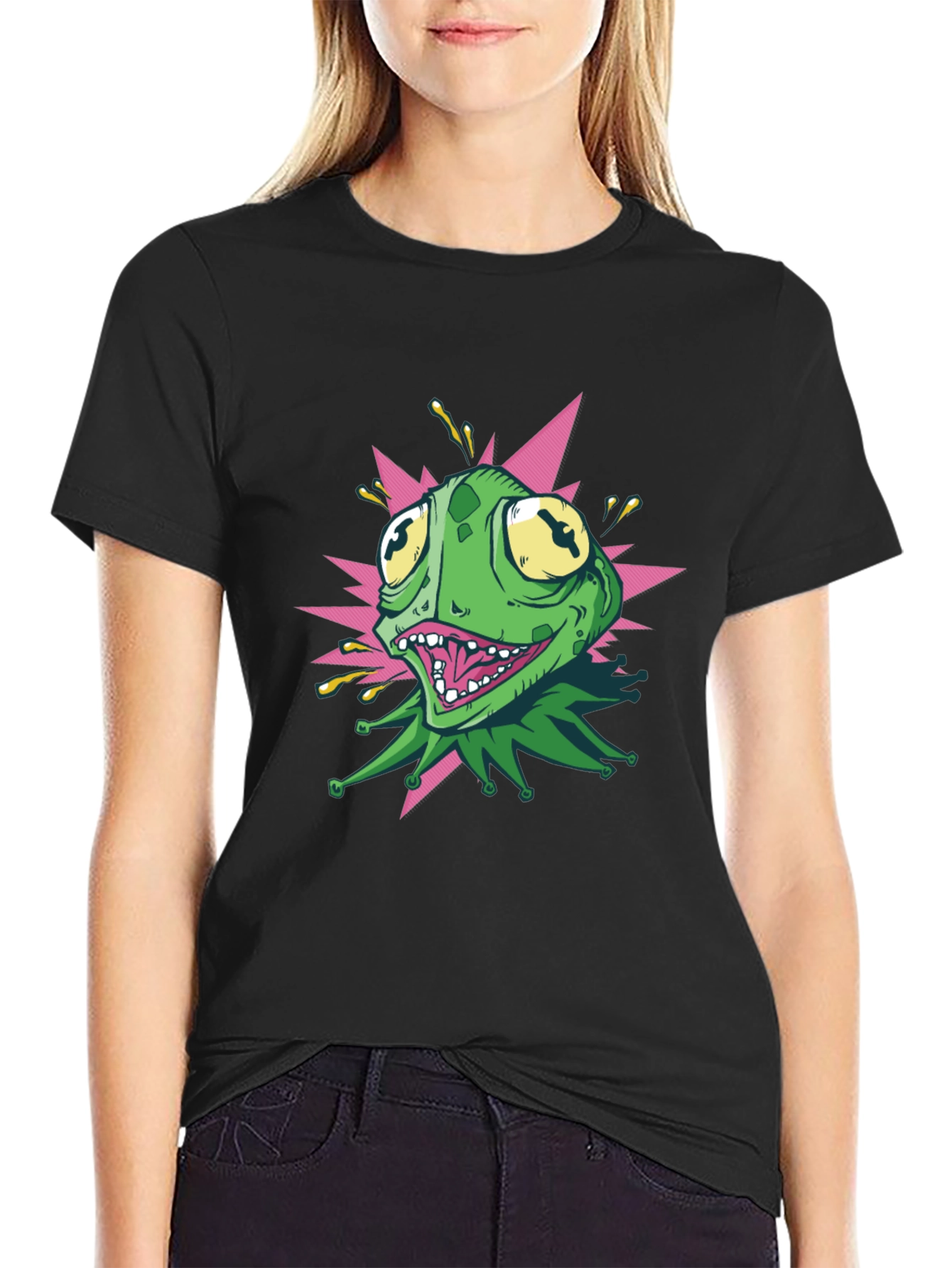 Cartoon Frog Graphic T-Shirt - Black