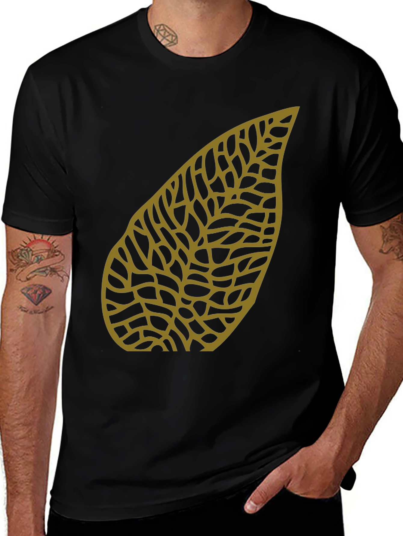 Leaf Pattern Black T-Shirt