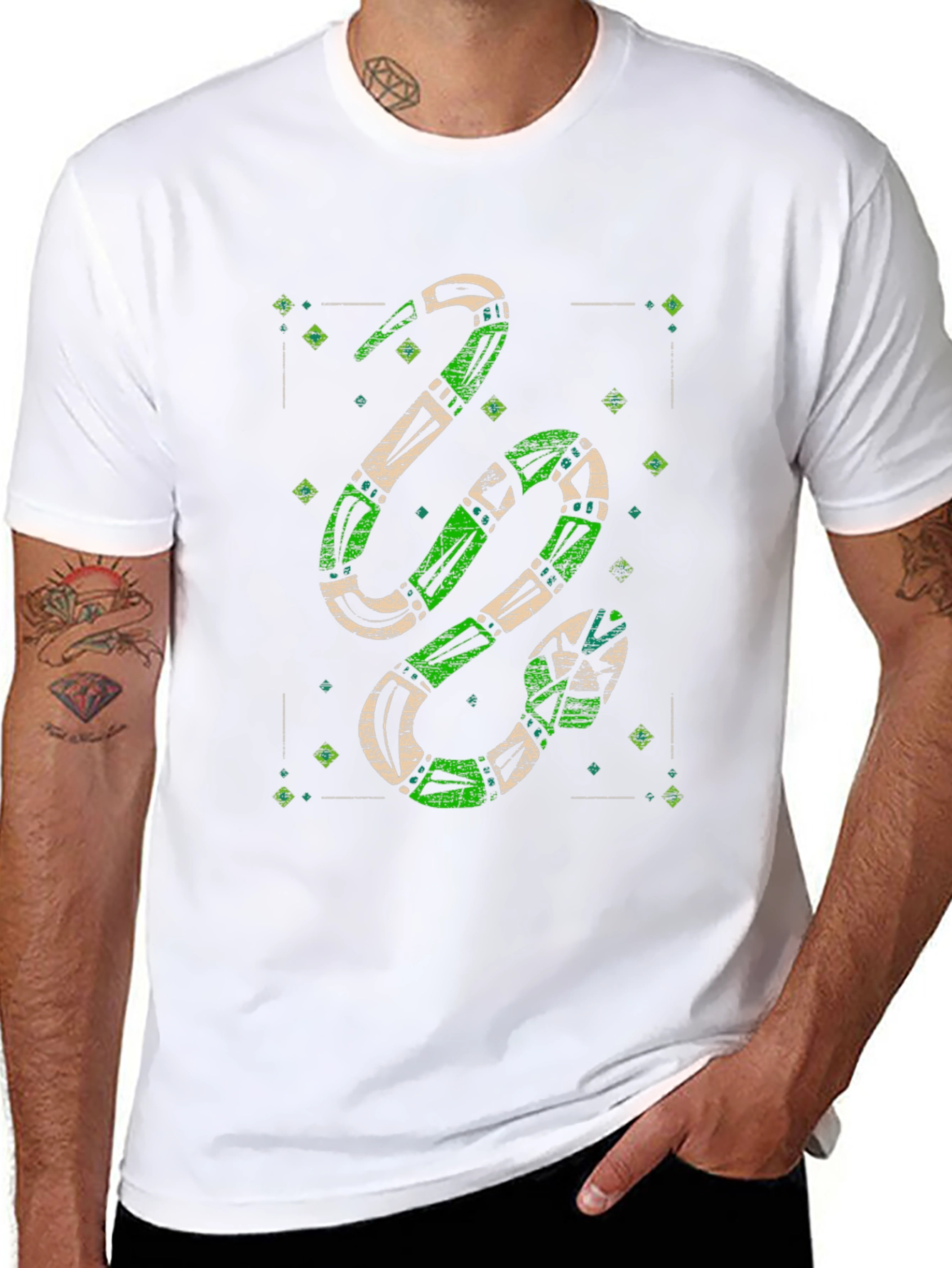 Green Snake Print Graphic Tee - Mens Black T-Shirt