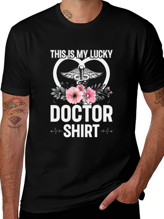 Lucky Doctor T-Shirt: Floral Caduceus Design