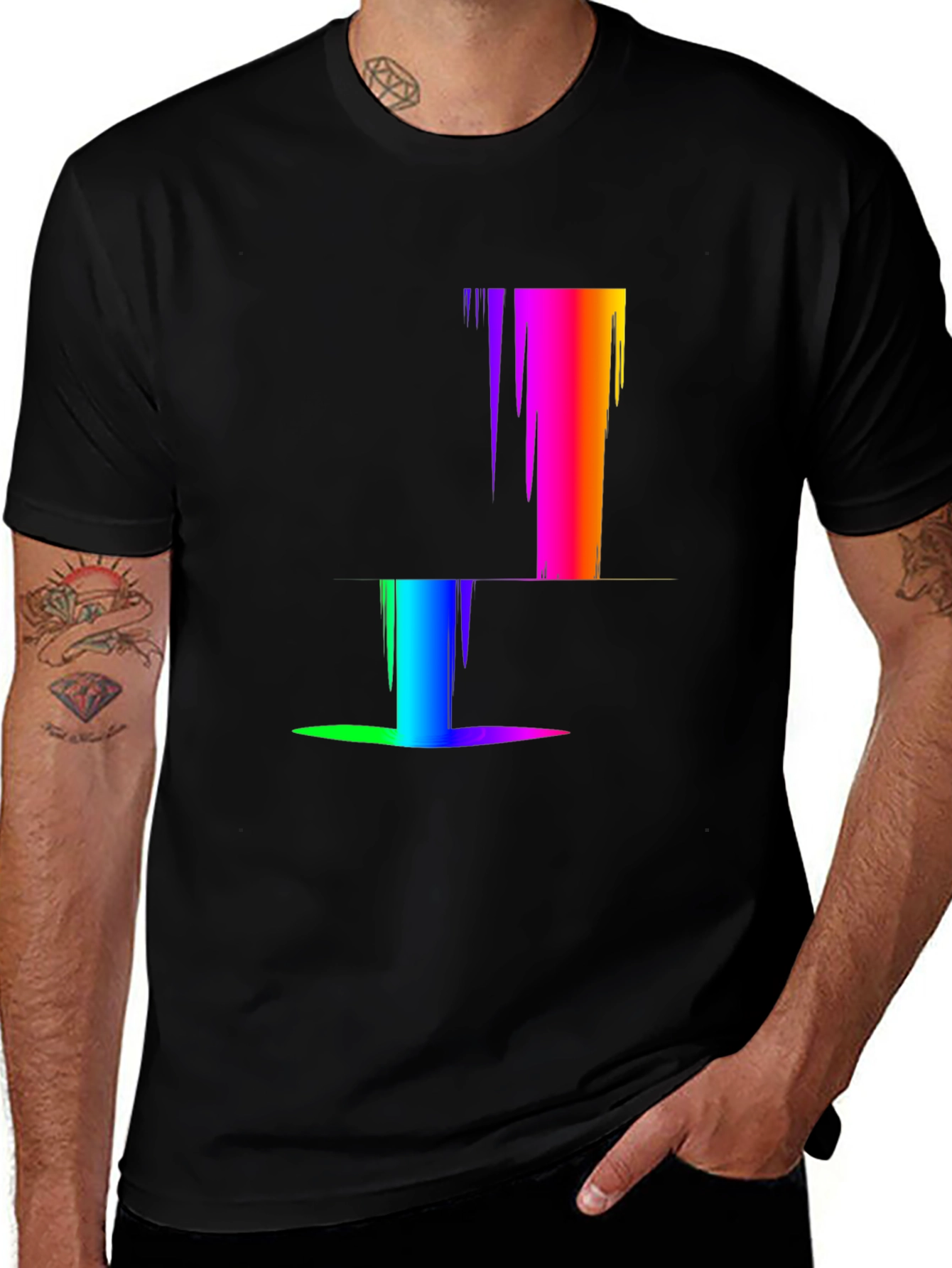 Rainbow Pixel Glitch T-Shirt - Modern Abstract Design