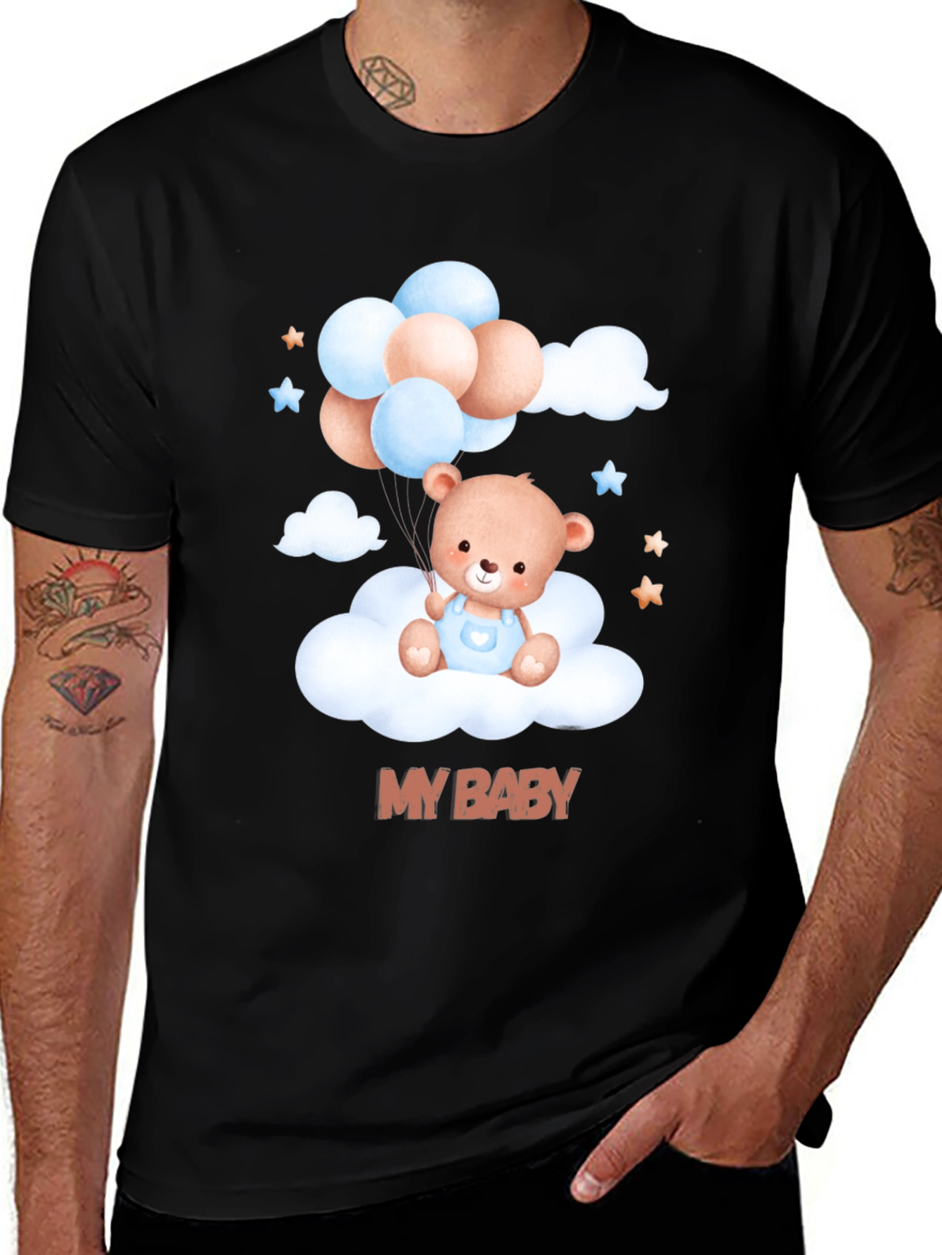 Cute My Baby Bear & Balloons Black T-Shirt