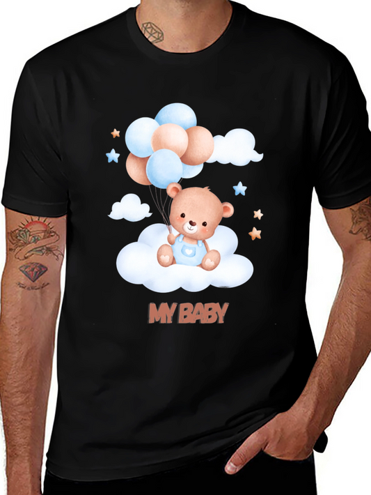 Cute My Baby Bear & Balloons Black T-Shirt