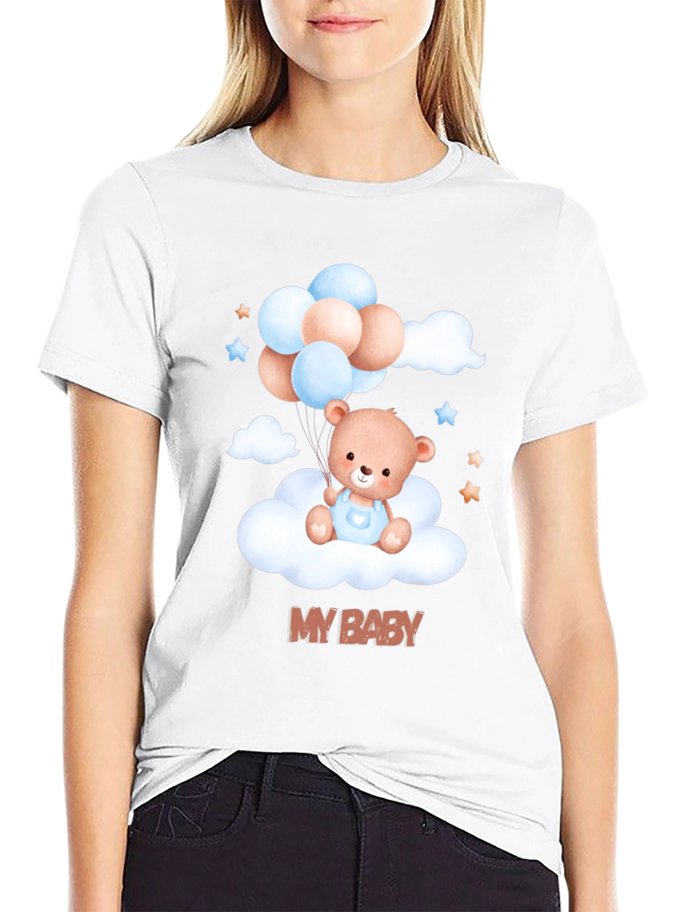 Cute My Baby Bear & Balloons Black T-Shirt