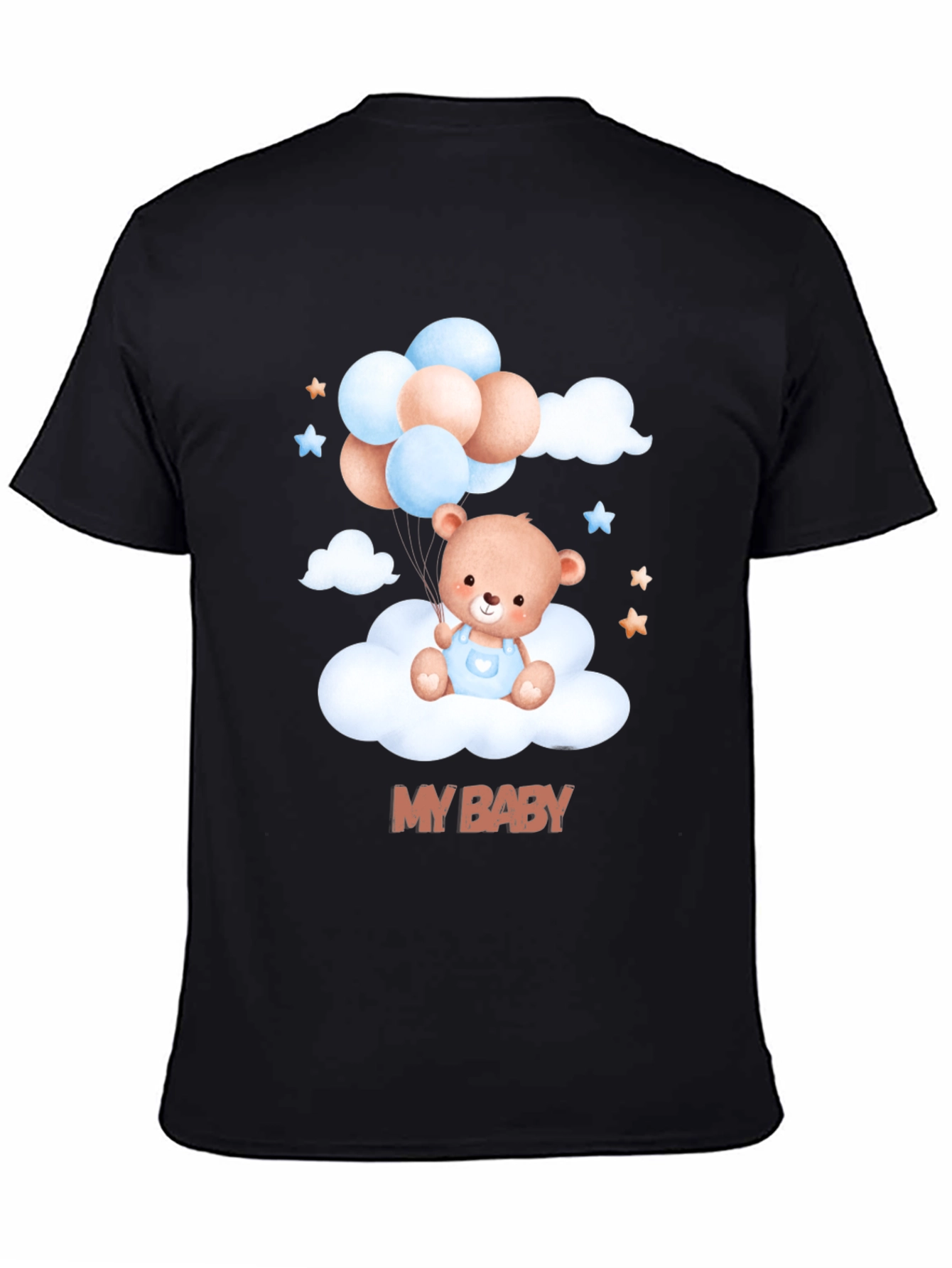 Cute My Baby Bear & Balloons Black T-Shirt