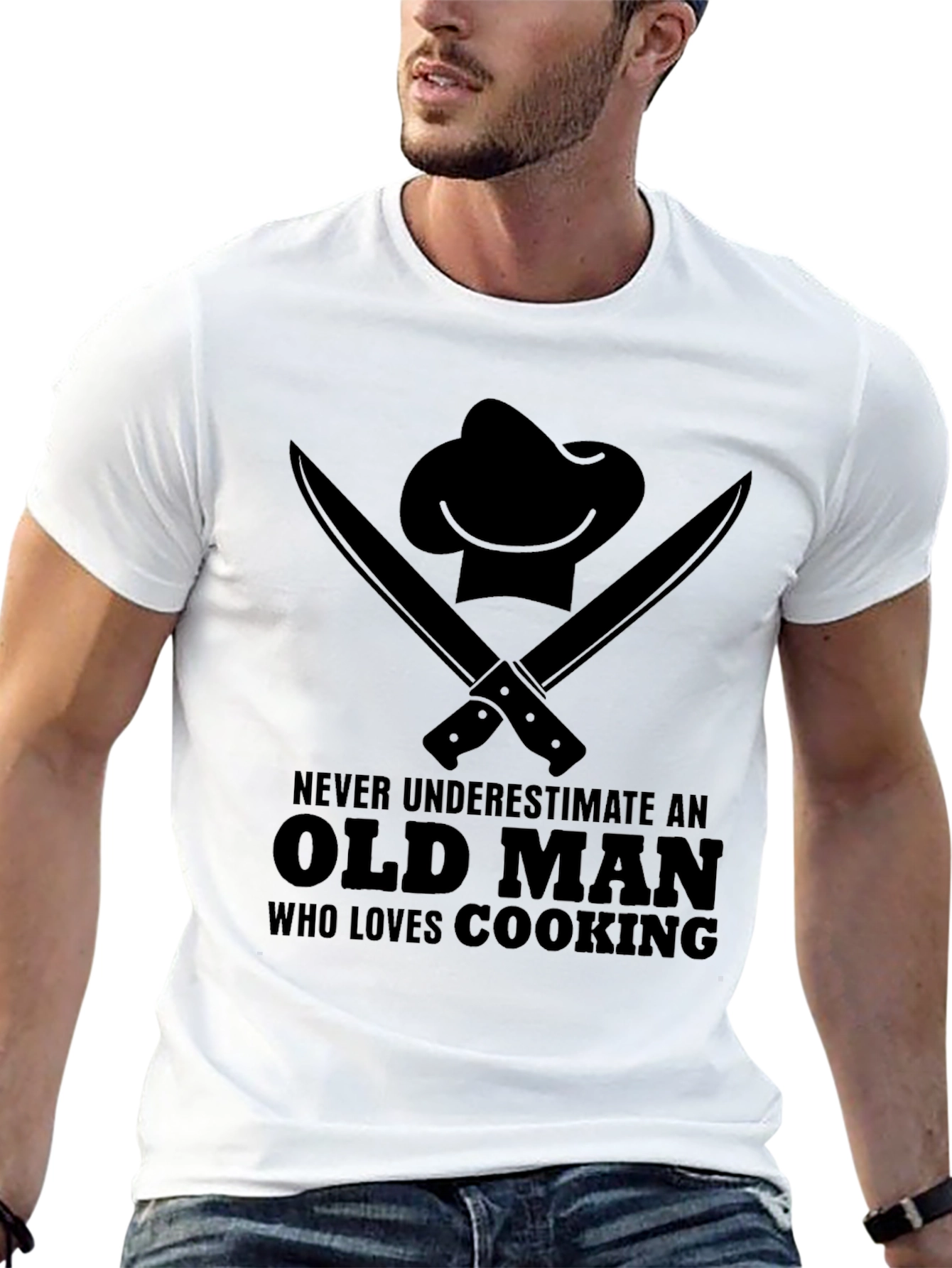 Old Man Cooking T-Shirt - Chef Hat Knife Graphic