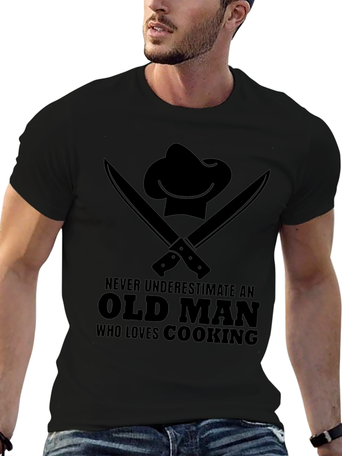 Old Man Cooking T-Shirt - Chef Hat Knife Graphic